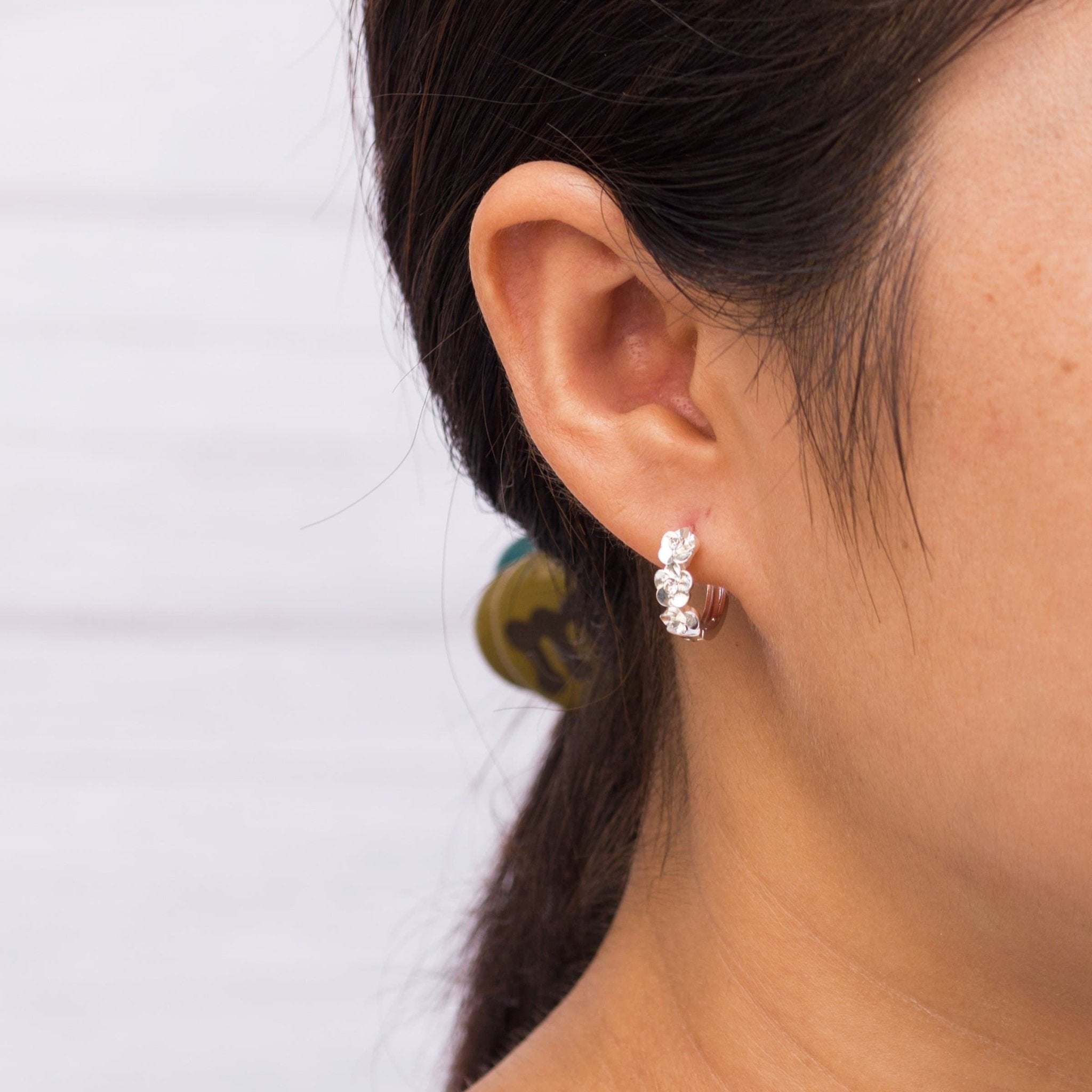 Silver Plated Flower Hoop Earrings Created with Zircondia® Crystals - Philip Jones Jewellery