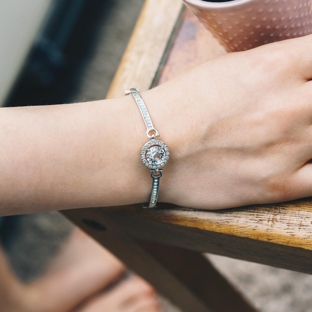 Silver Plated Halo Friendship Bracelet Created with Zircondia® Crystals - Philip Jones Jewellery