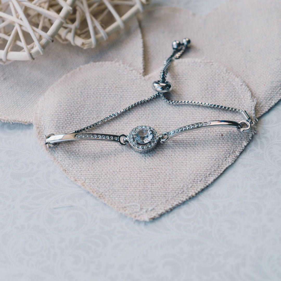Silver Plated Halo Friendship Bracelet Created with Zircondia® Crystals - Philip Jones Jewellery