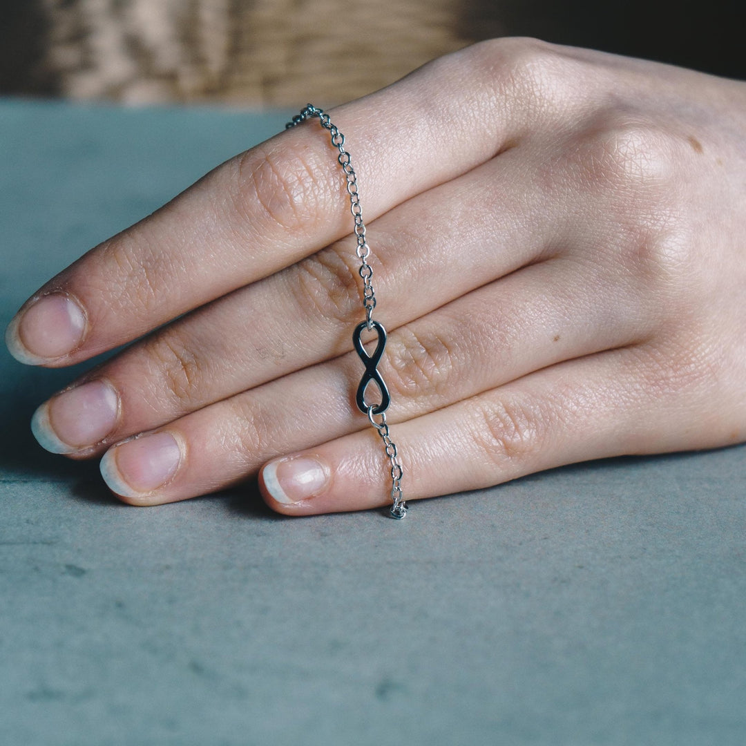Silver Plated Infinity Anklet Created with Zircondia® Crystals - Philip Jones Jewellery