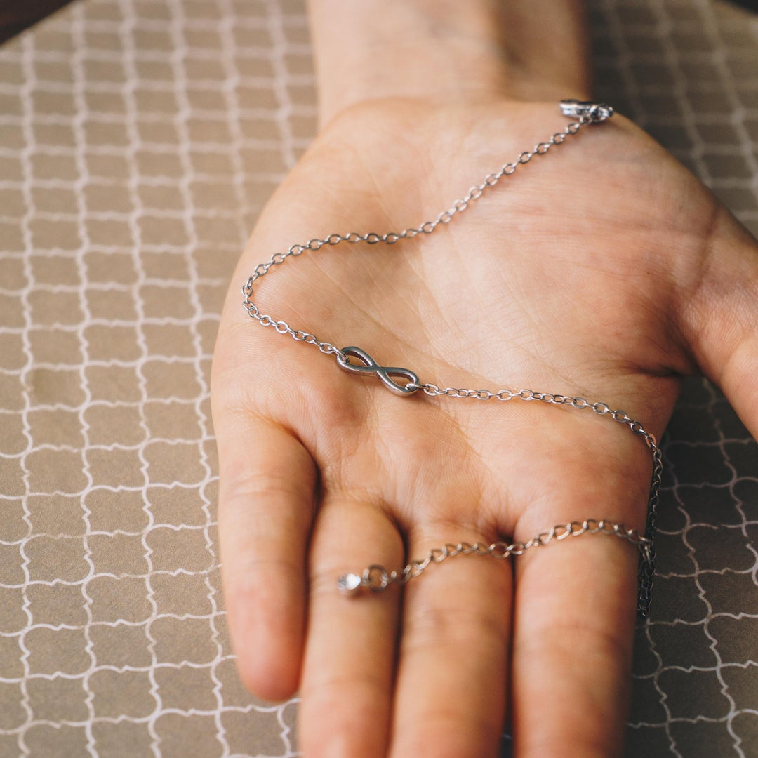 Silver Plated Infinity Anklet Created with Zircondia® Crystals - Philip Jones Jewellery