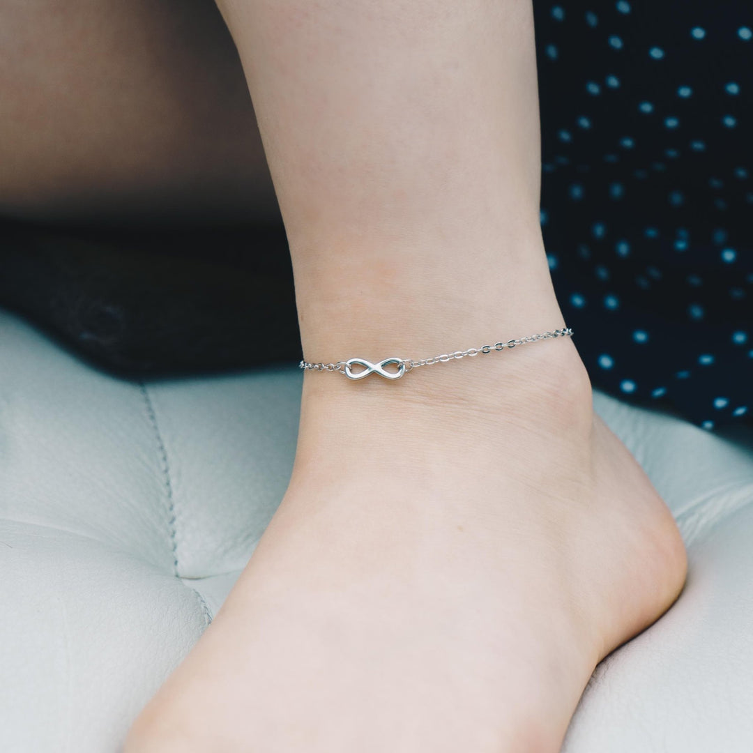 Silver Plated Infinity Anklet Created with Zircondia® Crystals - Philip Jones Jewellery