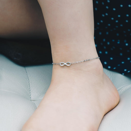 Silver Plated Infinity Anklet Created with Zircondia® Crystals - Philip Jones Jewellery