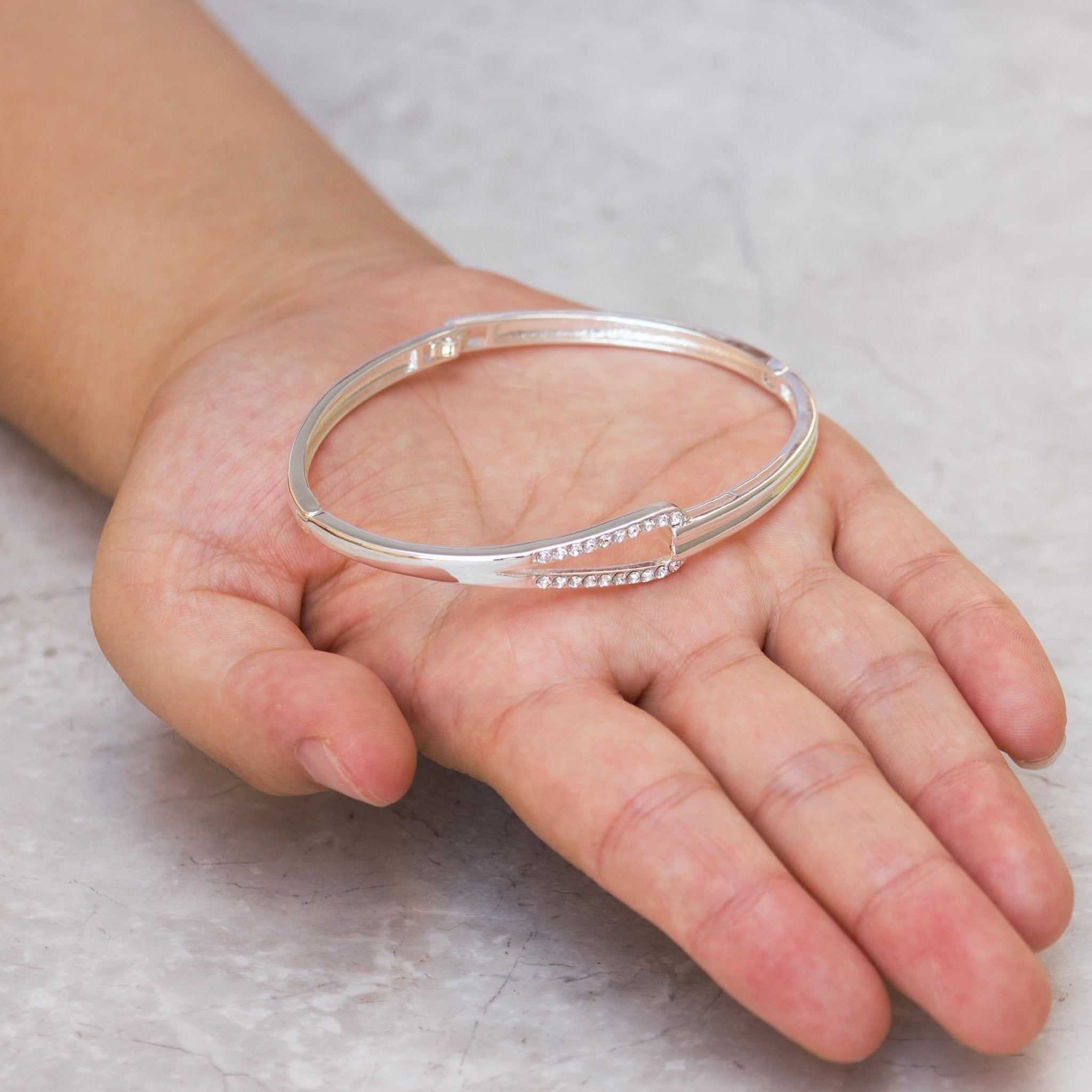 Silver Plated Link Bangle Created with Zircondia® Crystals (7 Inch) - Philip Jones Jewellery