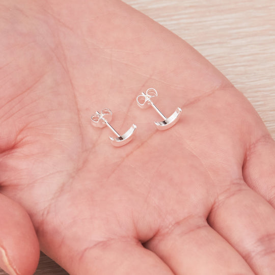 Silver Plated Moon Stud Earrings - Philip Jones Jewellery