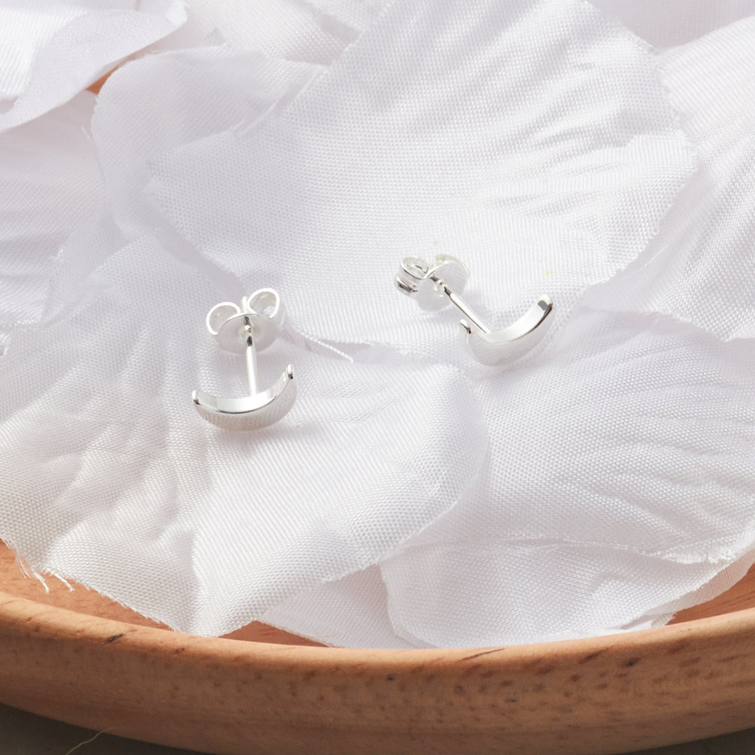 Silver Plated Moon Stud Earrings - Philip Jones Jewellery