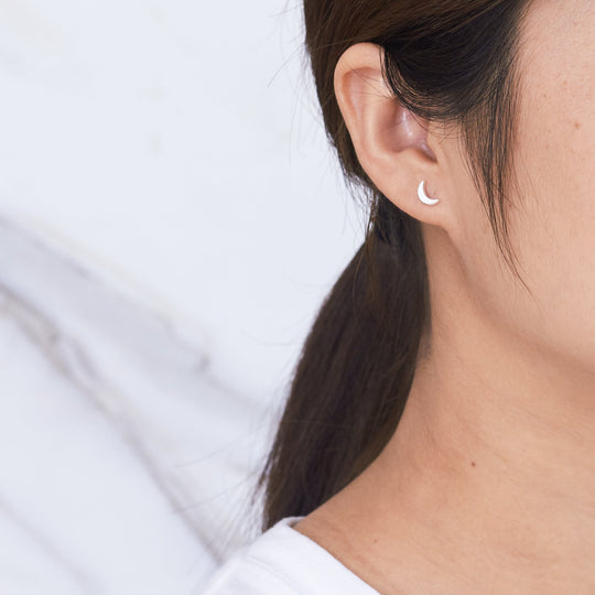 Silver Plated Moon Stud Earrings - Philip Jones Jewellery