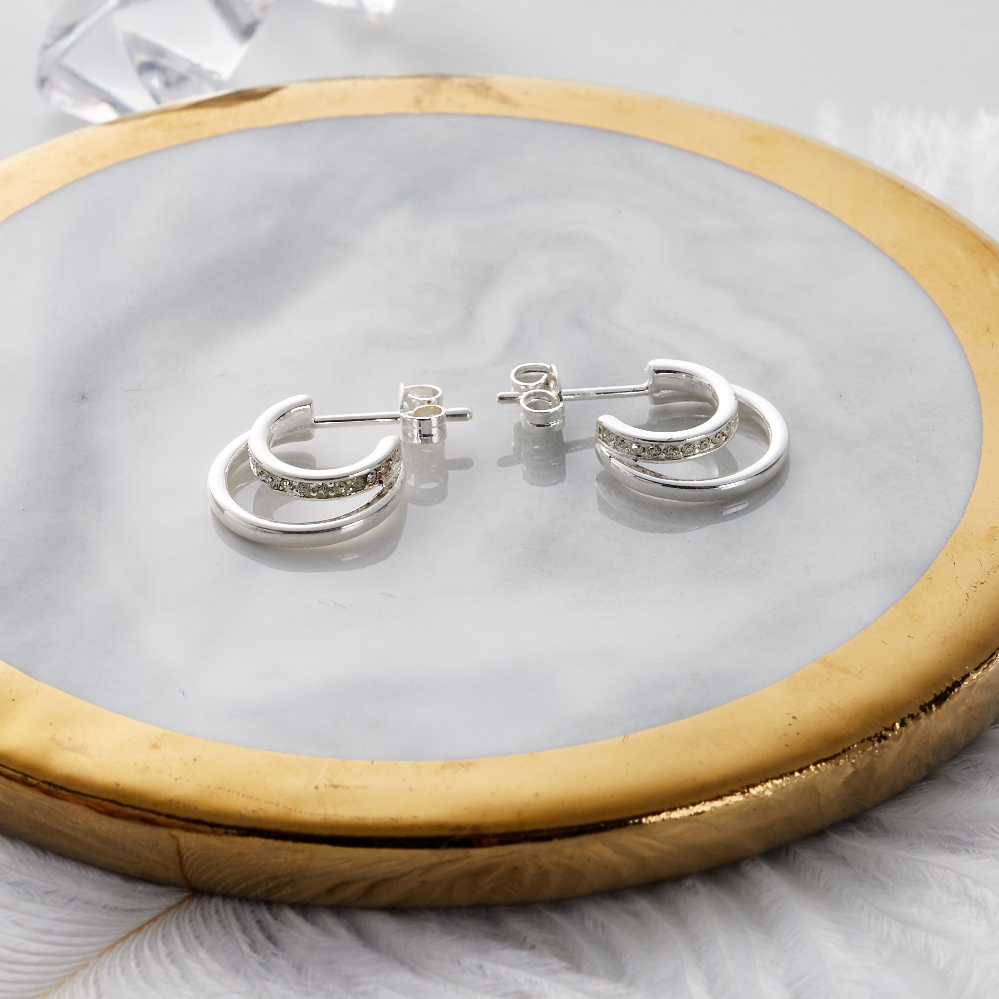 Silver Plated Open Double Hoop Earrings Created With Zircondia® Crystals - Philip Jones Jewellery