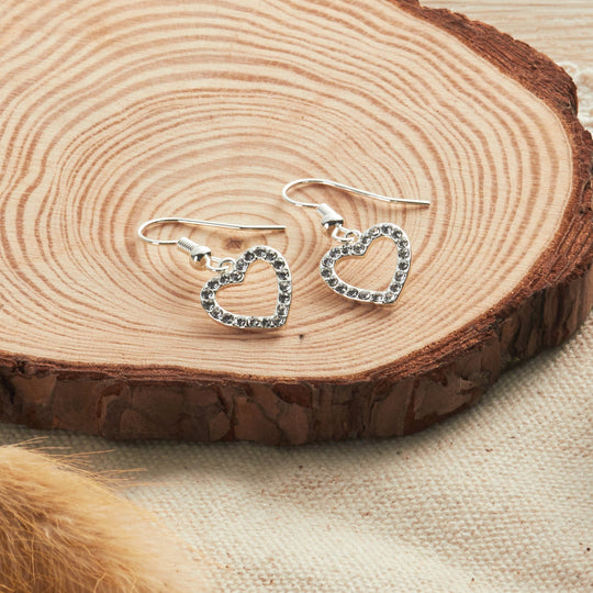 Silver Plated Open Heart Drop Earrings Created with Zircondia® Crystals - Philip Jones Jewellery