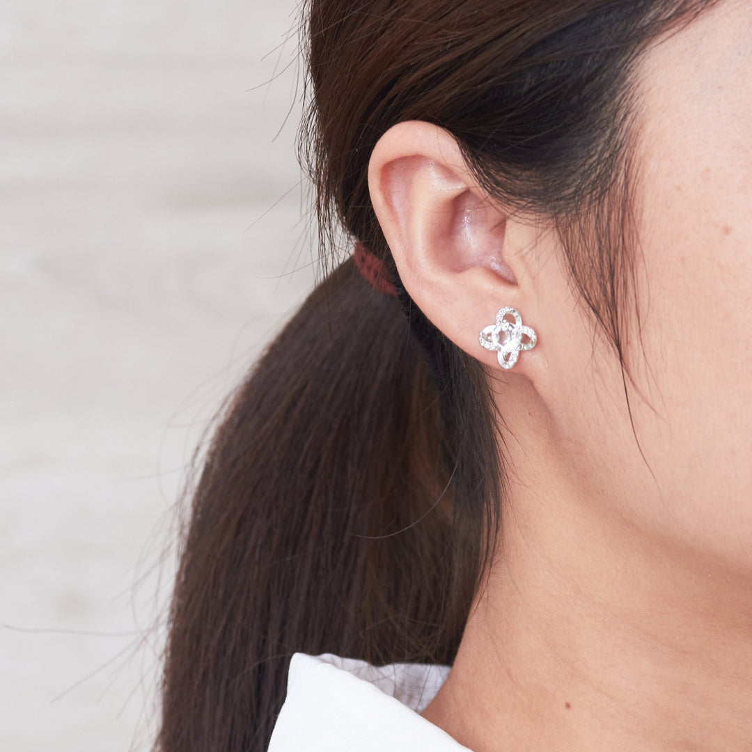 Silver Plated Orbit Earrings Created with Zircondia® Crystals - Philip Jones Jewellery