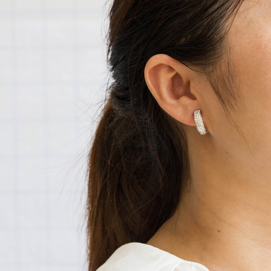 Silver Plated Pave Clip On Earrings Created with Zircondia® Crystals - Philip Jones Jewellery