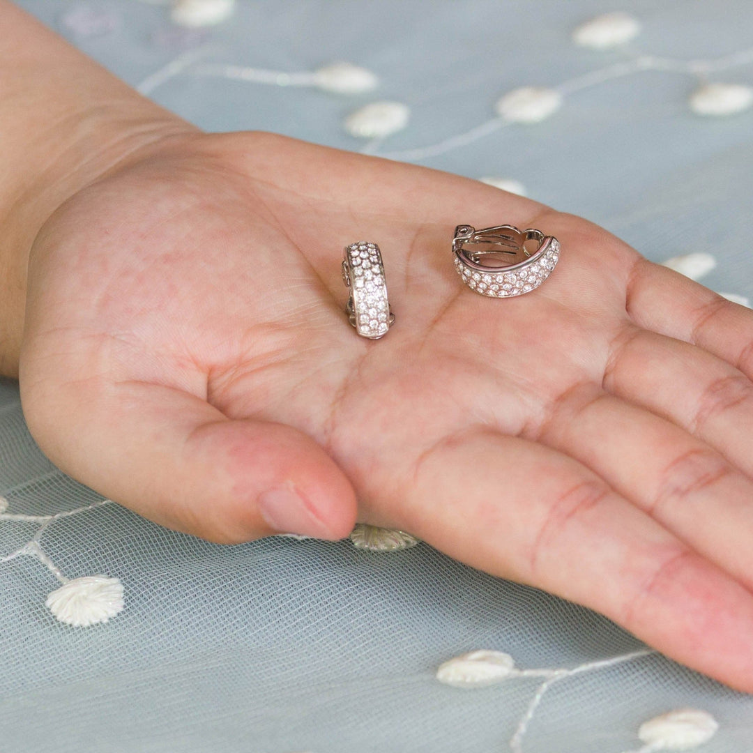 Silver Plated Pave Clip On Earrings Created with Zircondia® Crystals - Philip Jones Jewellery
