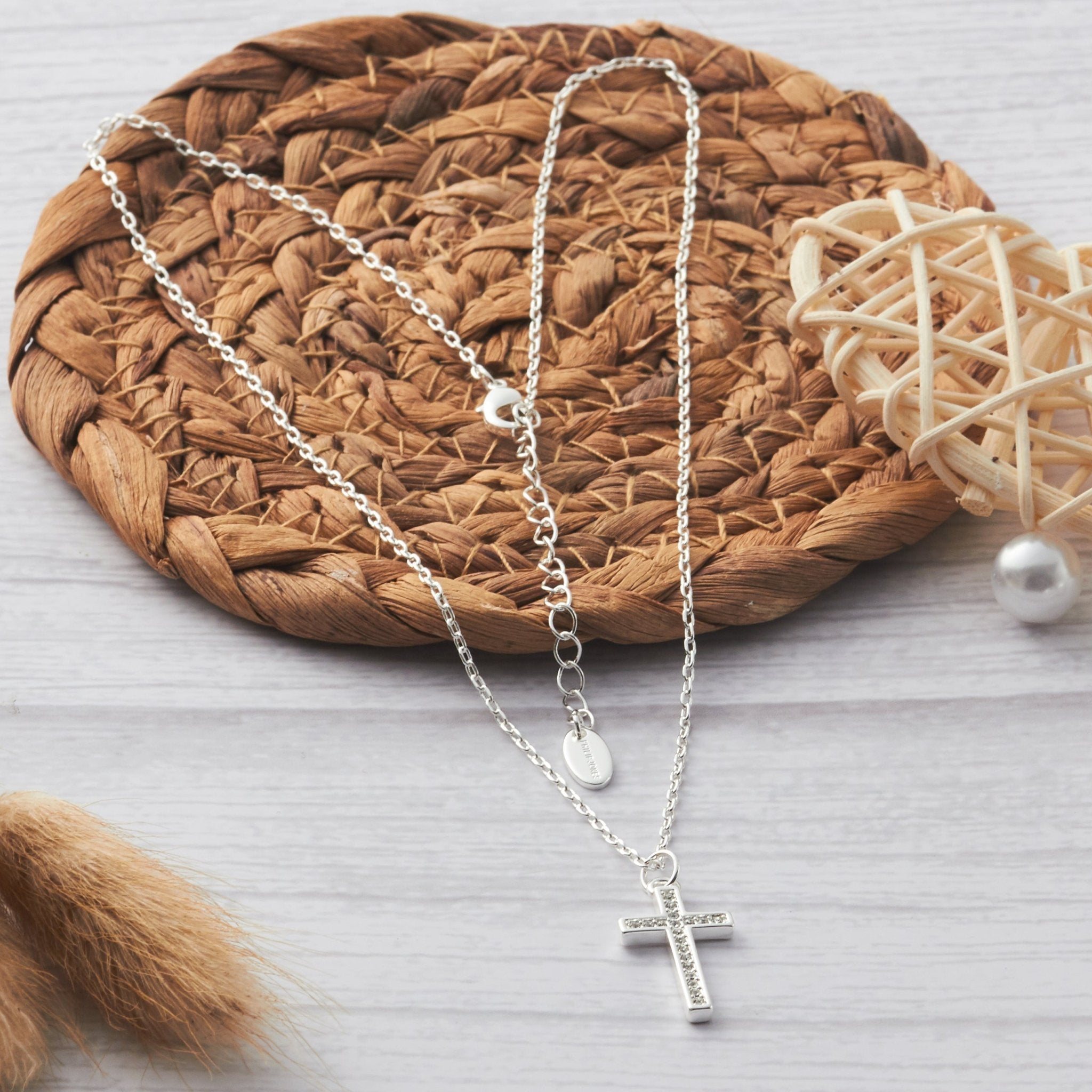 Silver Plated Pave Cross Necklace Created with Zircondia® Crystals - Philip Jones Jewellery
