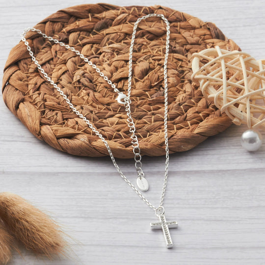 Silver Plated Pave Cross Necklace Created with Zircondia® Crystals - Philip Jones Jewellery