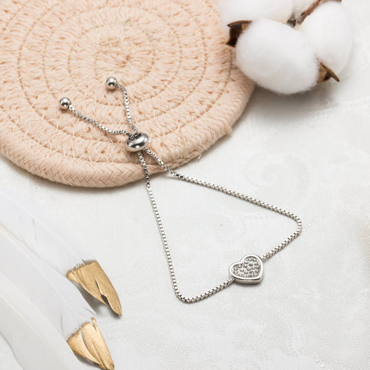 Silver Plated Pave Heart Friendship Bracelet Created with Zircondia® Crystals - Philip Jones Jewellery