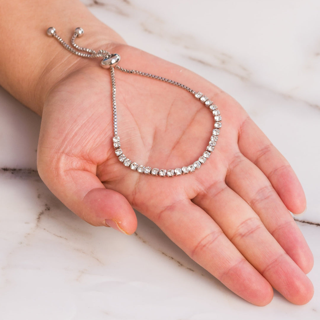 Silver Plated Solitaire Friendship Bracelet Created with Zircondia® Crystals - Philip Jones Jewellery