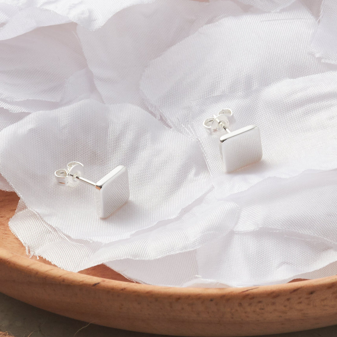 Silver Plated Square Stud Earrings - Philip Jones Jewellery