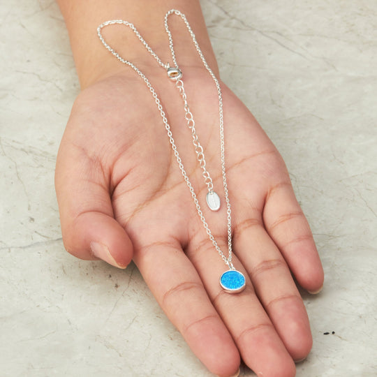 Silver Plated Synthetic Blue Opal Necklace with Quote Card - Philip Jones Jewellery