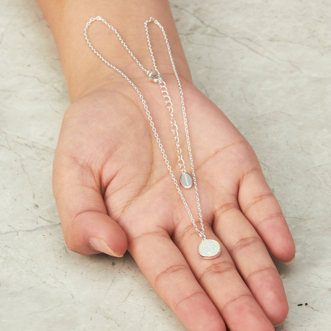 Silver Plated Synthetic White Opal Necklace with Quote Card - Philip Jones Jewellery