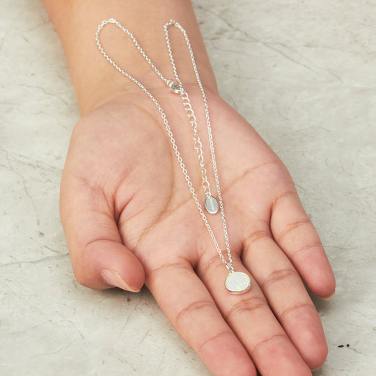 Silver Plated Synthetic White Opal Necklace with Quote Card - Philip Jones Jewellery