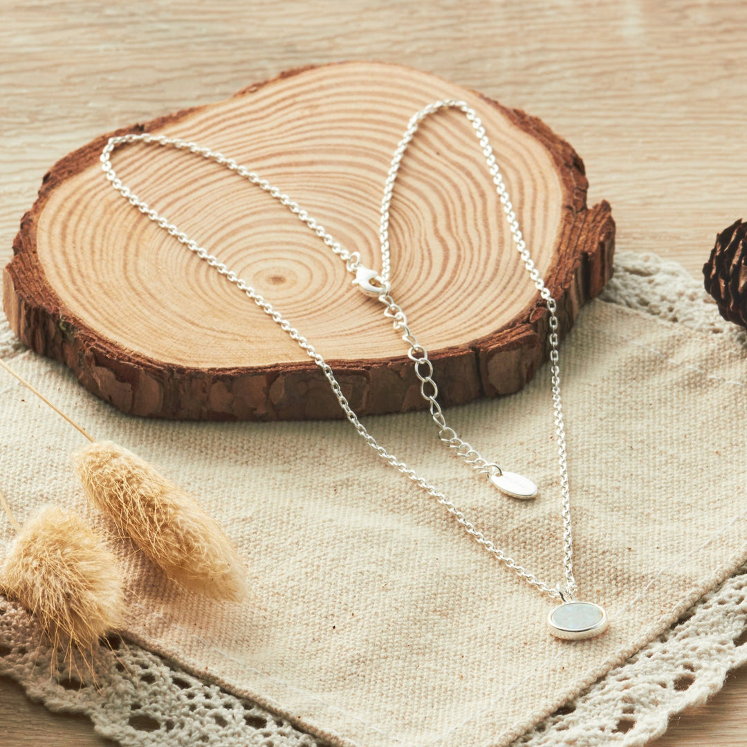 Silver Plated Synthetic White Opal Necklace with Quote Card - Philip Jones Jewellery