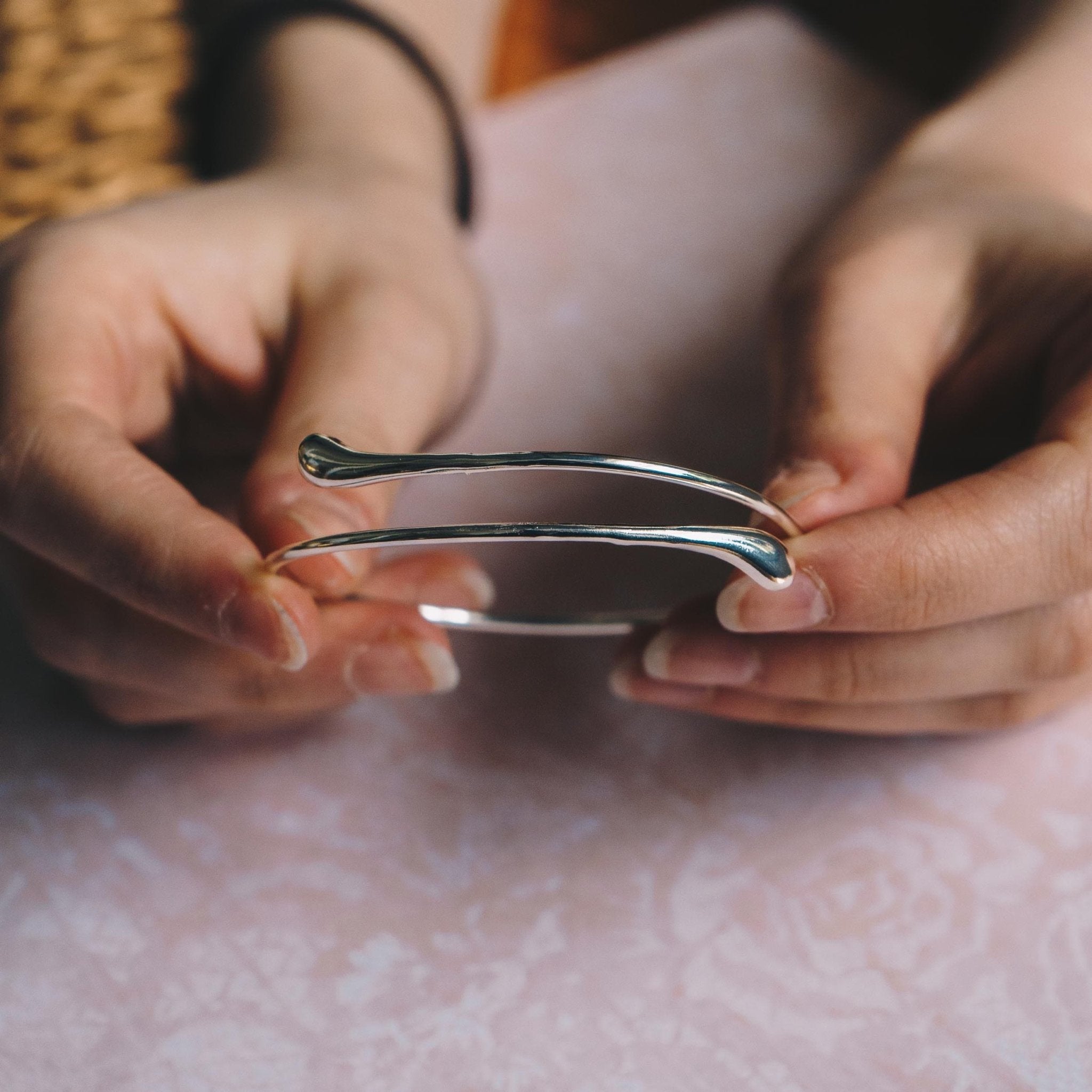 Silver Plated Teardrop Bangle - Philip Jones Jewellery