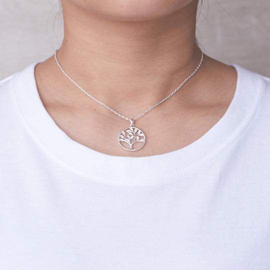 Silver Plated Tree of Life Necklace Created with Zircondia® Crystals - Philip Jones Jewellery