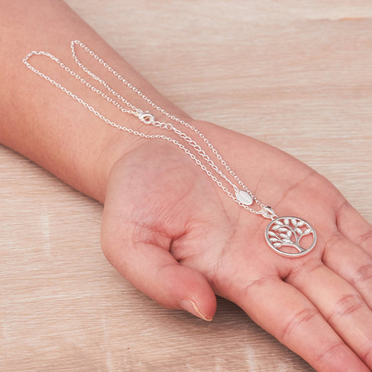 Silver Plated Tree of Life Necklace Created with Zircondia® Crystals - Philip Jones Jewellery