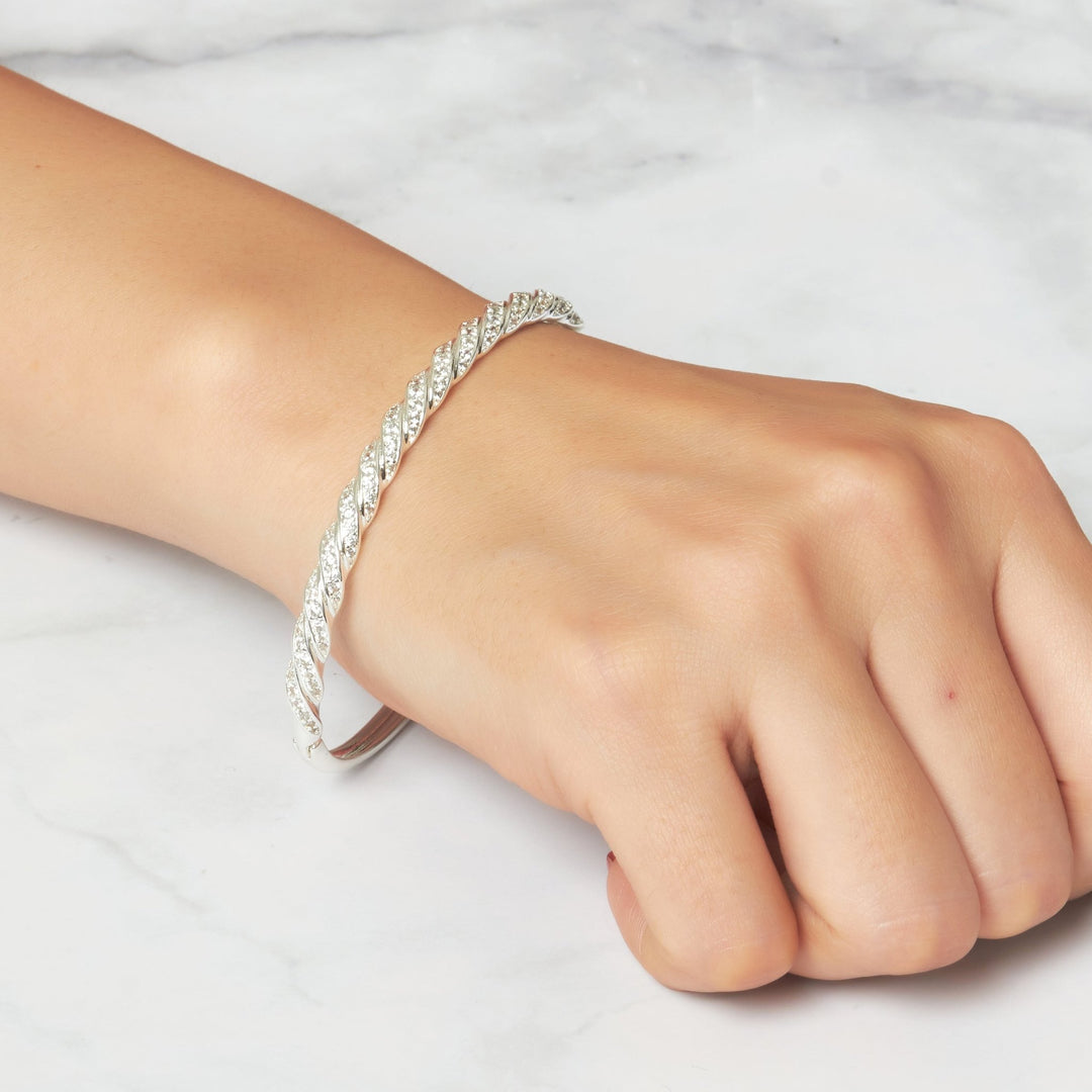 Silver Plated Twist Bangle Created with Zircondia® Crystals (7 Inch) - Philip Jones Jewellery