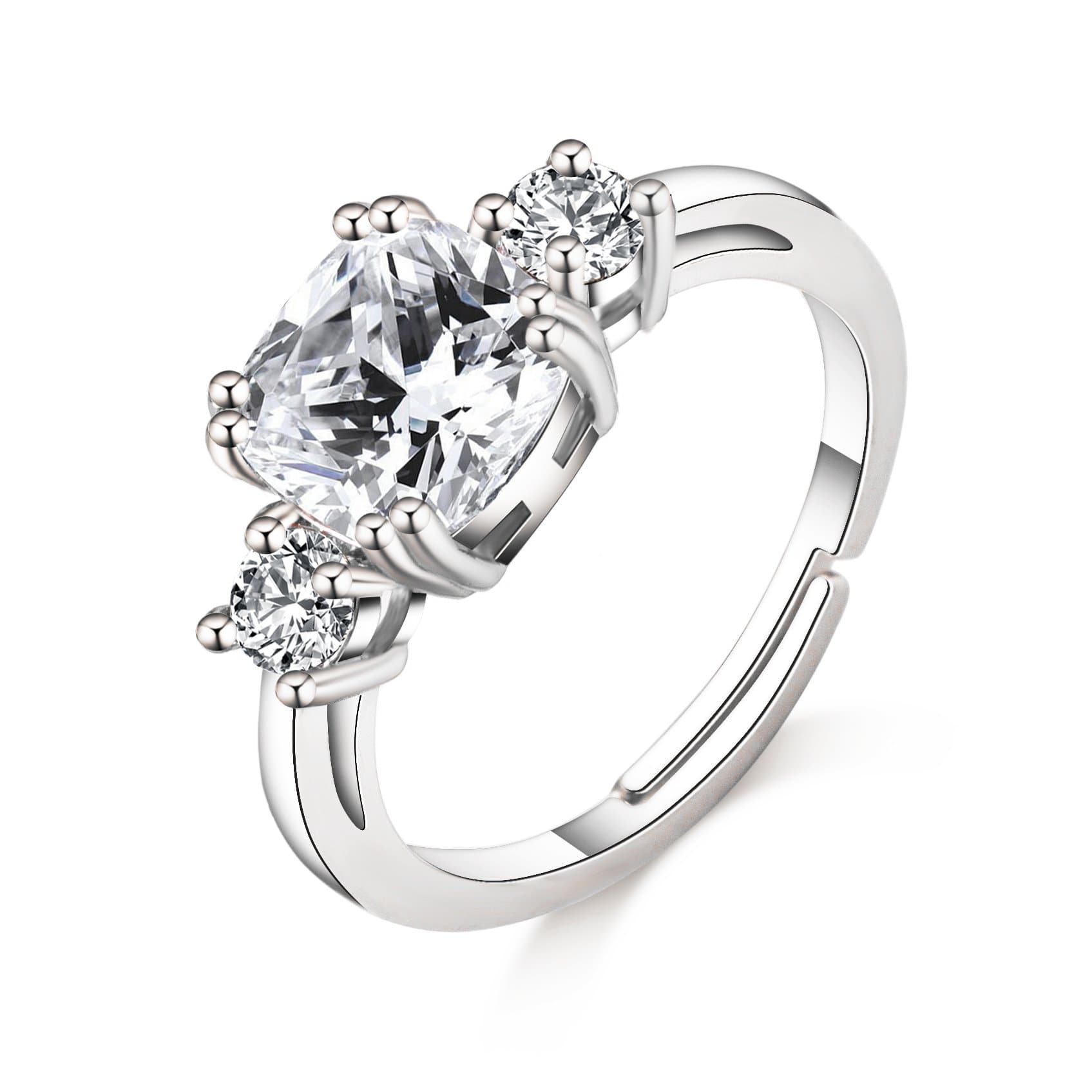 Silver Plated Three Stone Ring Created with Zircondia® Crystals by Philip Jones Jewellery