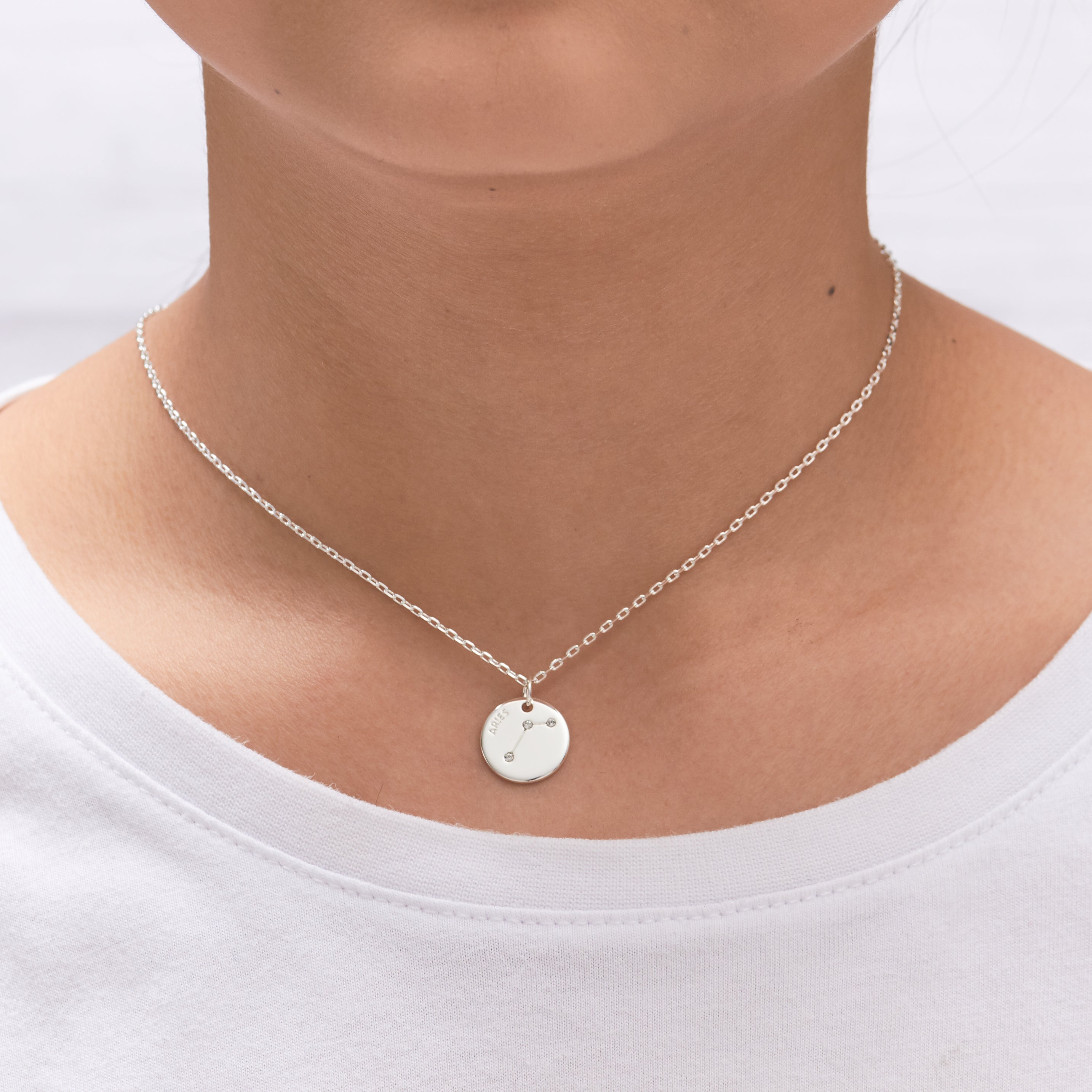 Aries Zodiac Star Sign Disc Necklace Created with Zircondia® Crystals
