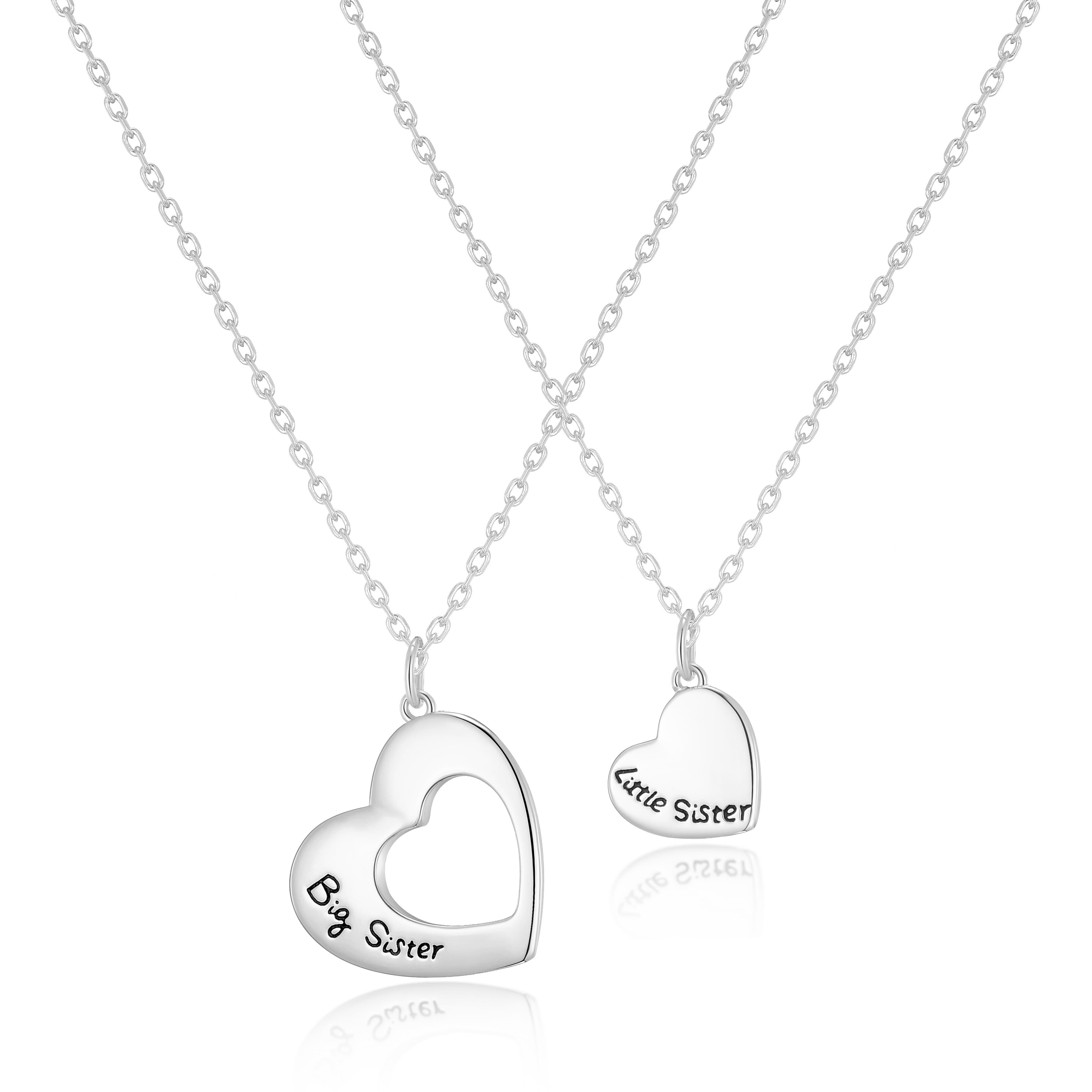 Silver Plated Big Sister and Little Sister Necklace Set by Philip Jones Jewellery