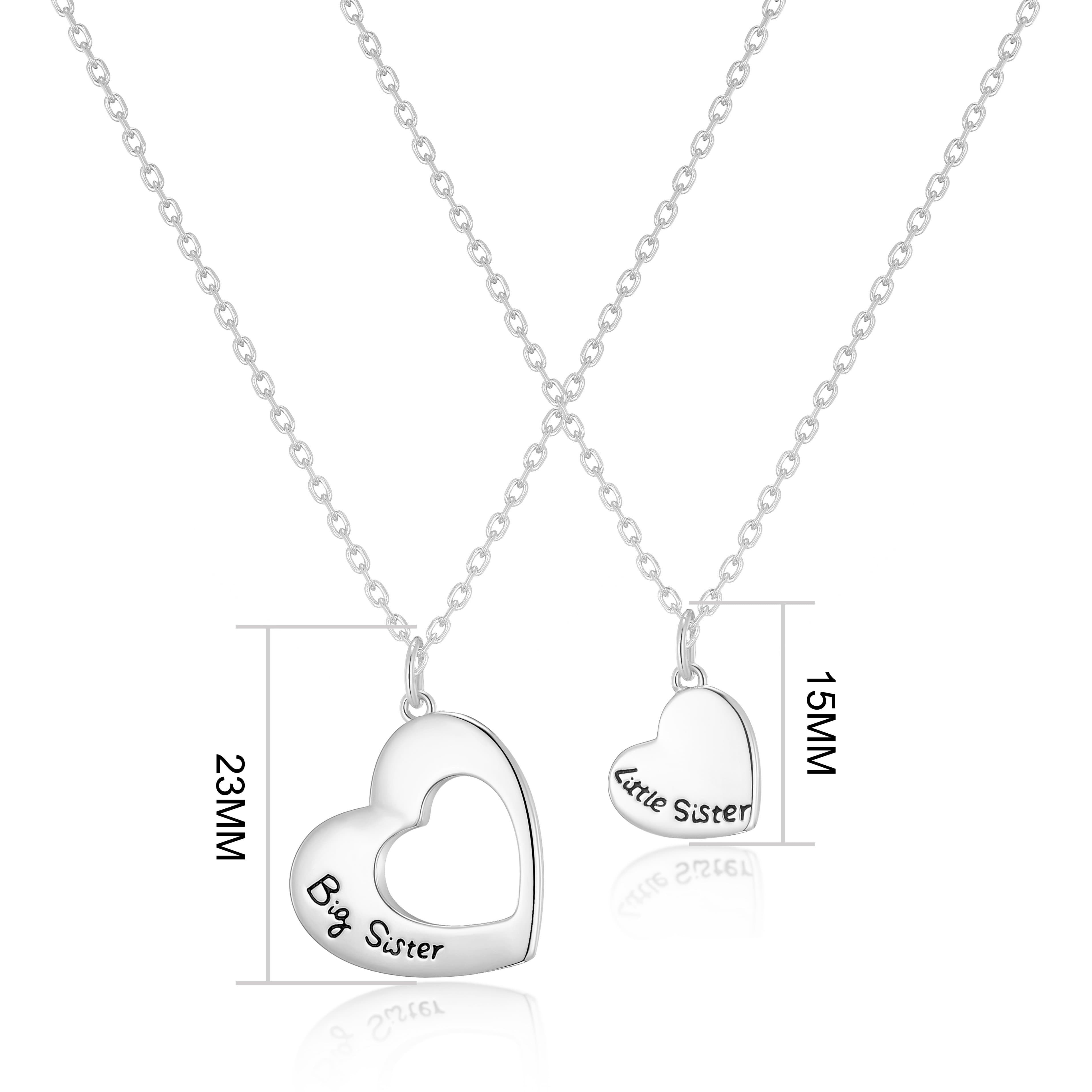 Silver Plated Big Sister and Little Sister Necklace Set