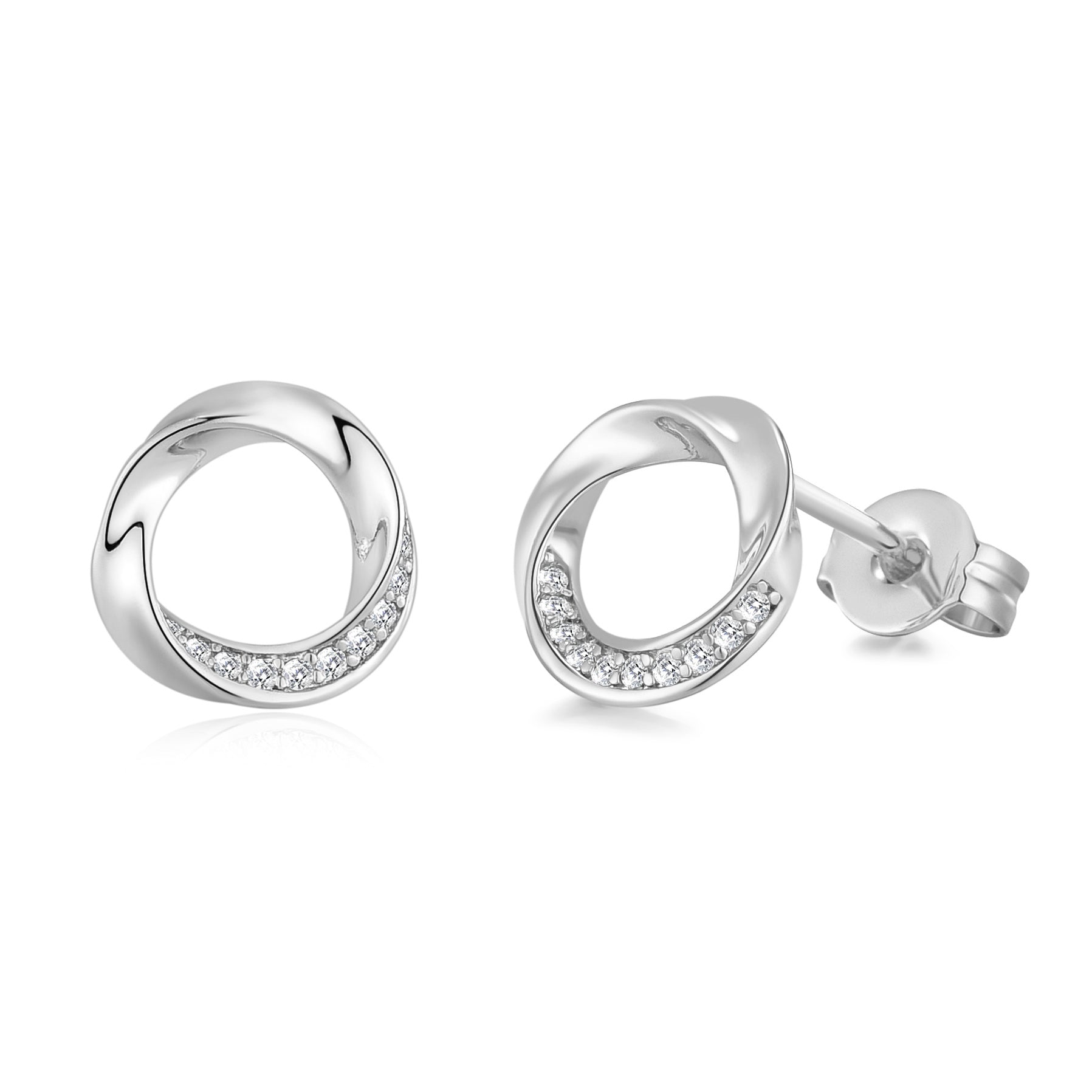 Silver Plated Circle Twist Earrings Created with Zircondia® Crystals by Philip Jones Jewellery