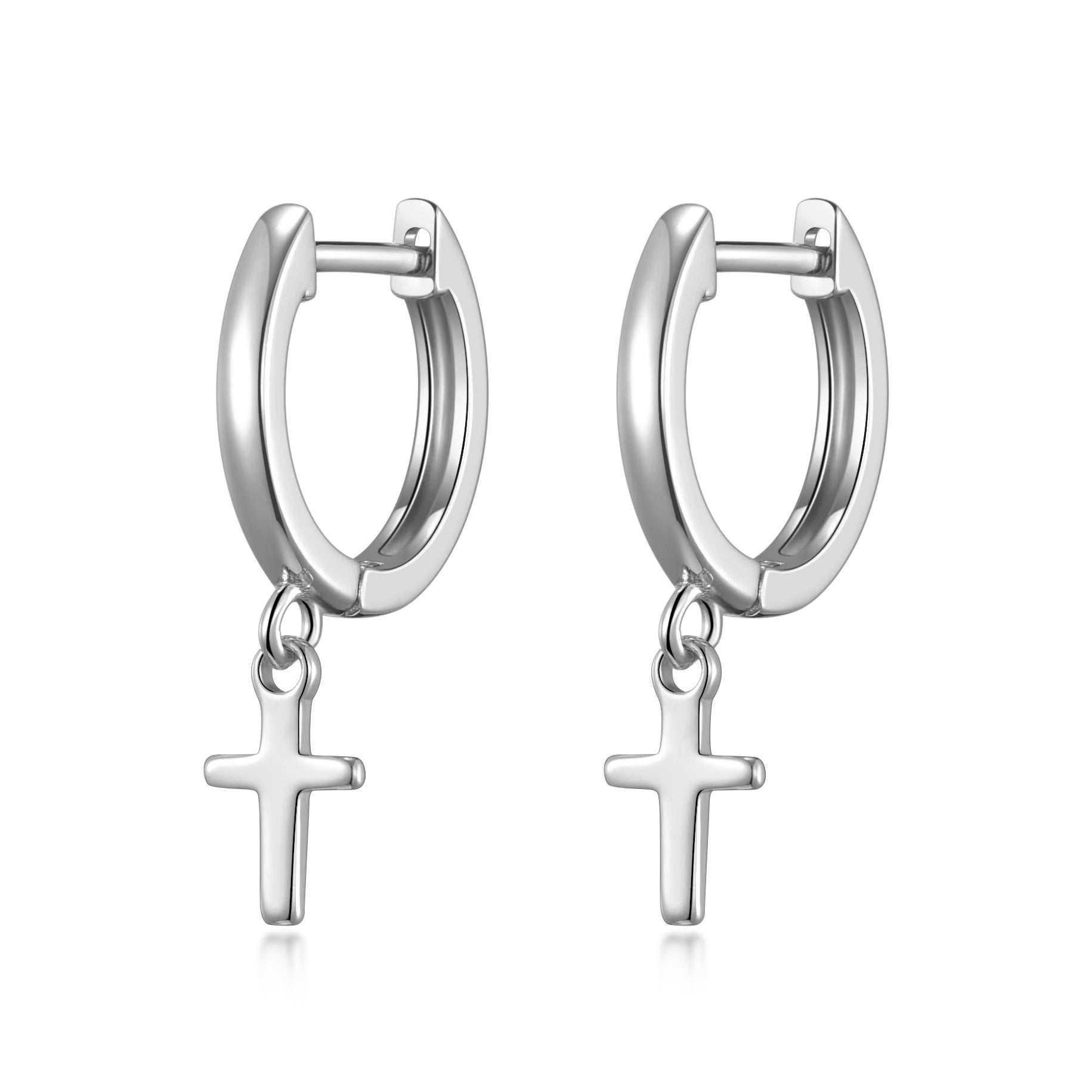 Silver Plated Cross Charm Hoop Earrings by Philip Jones Jewellery