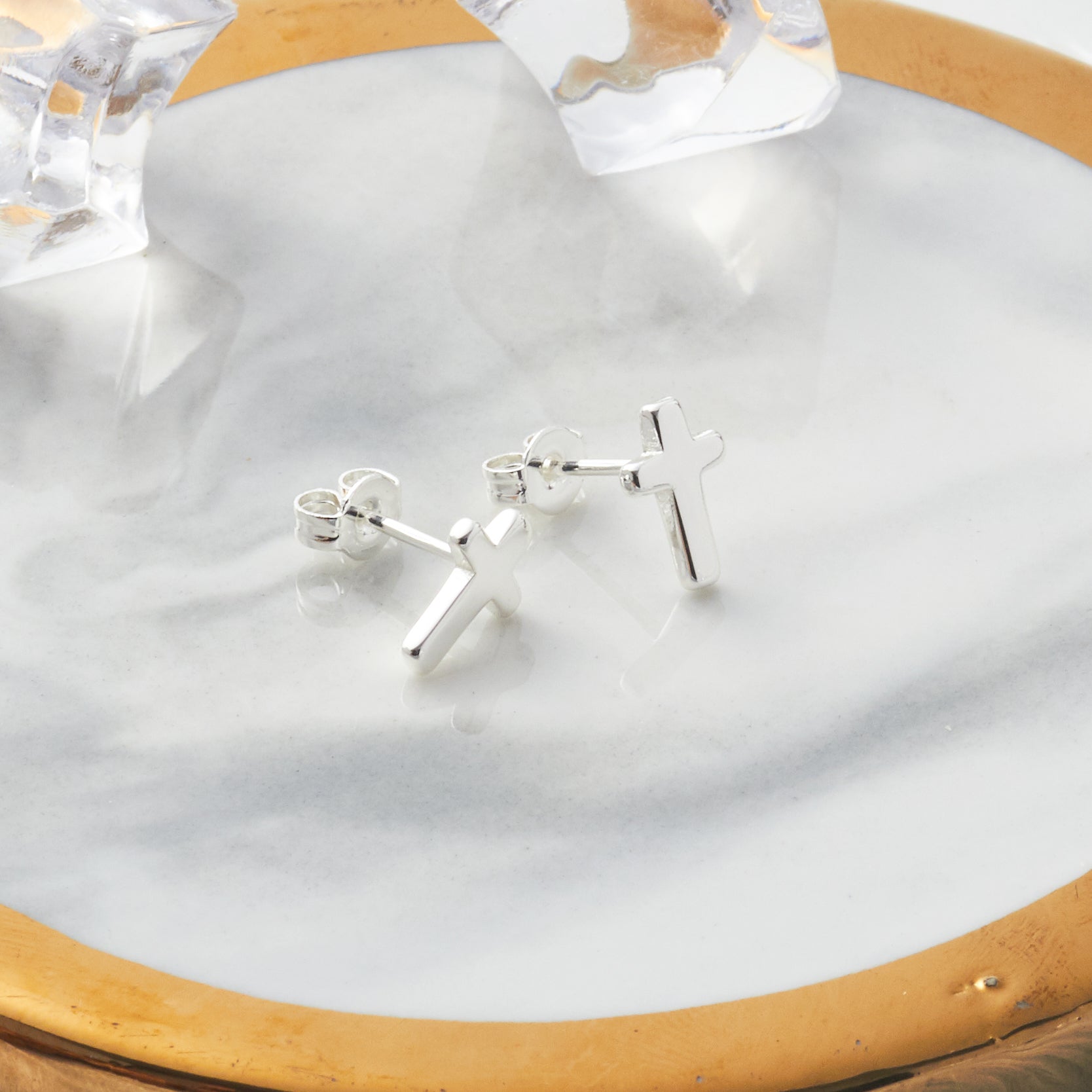 Silver Plated Cross Stud Earrings