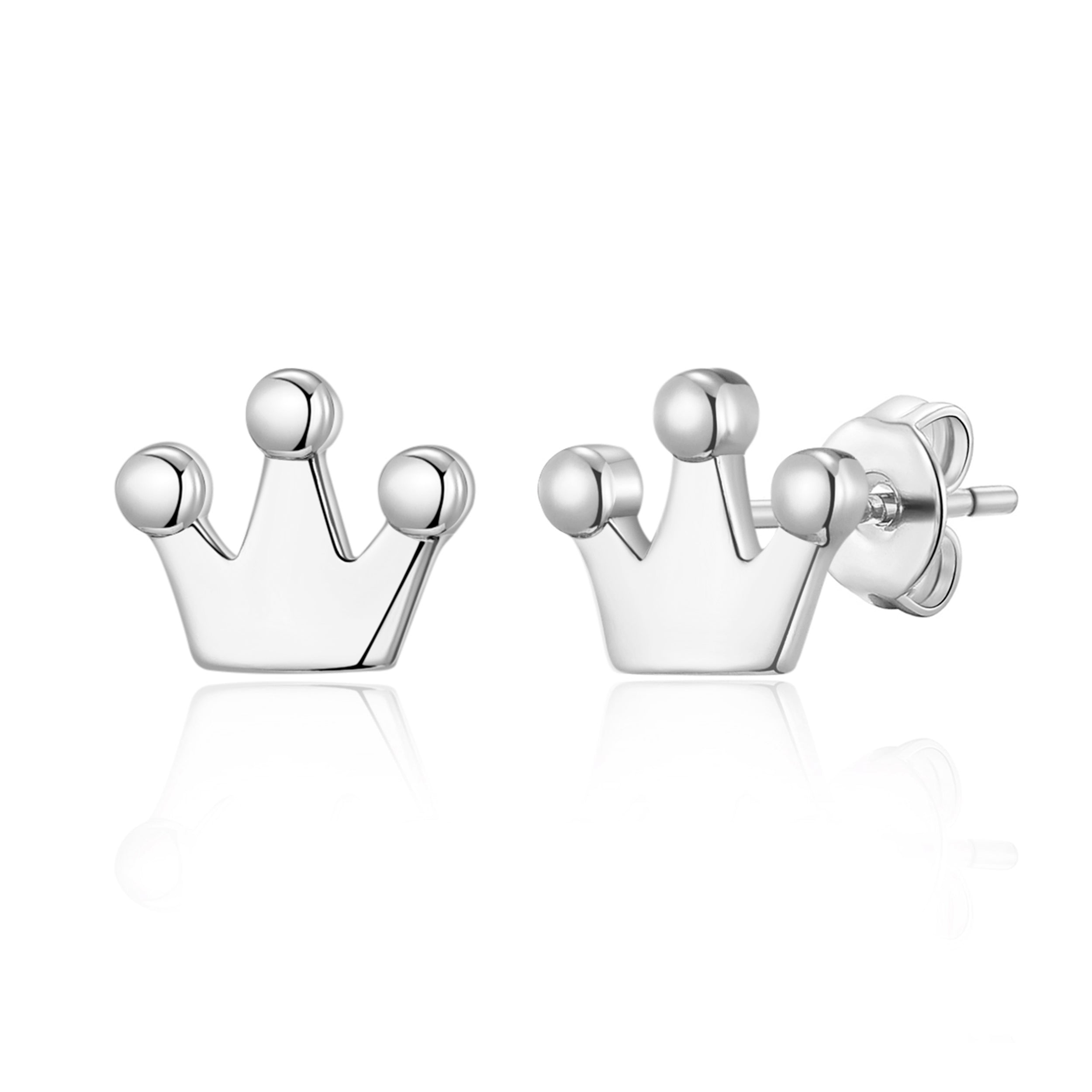 Silver Plated Crown Stud Earrings