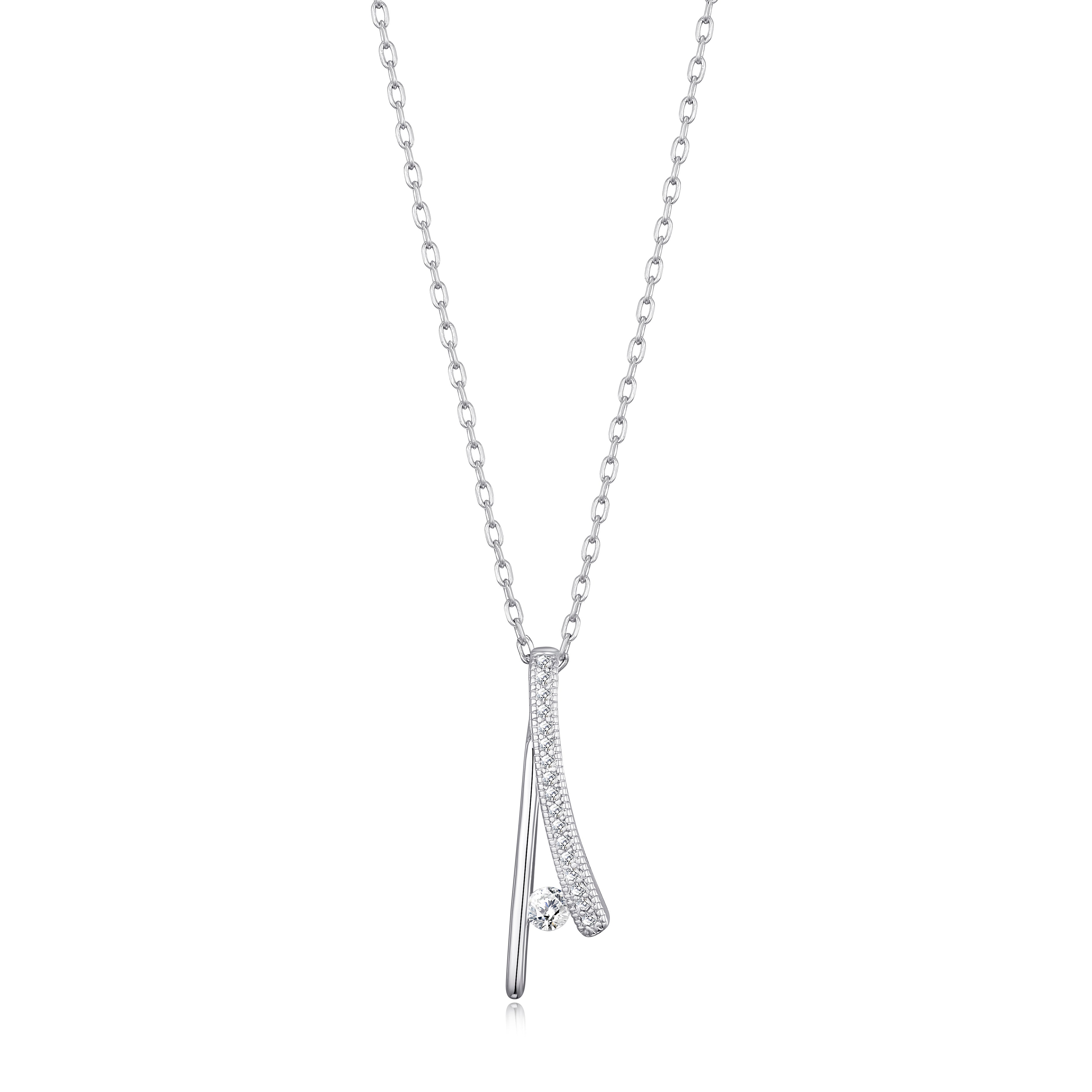 Silver Plated Curved Bar Necklace Created with Zircondia® Crystals by Philip Jones Jewellery