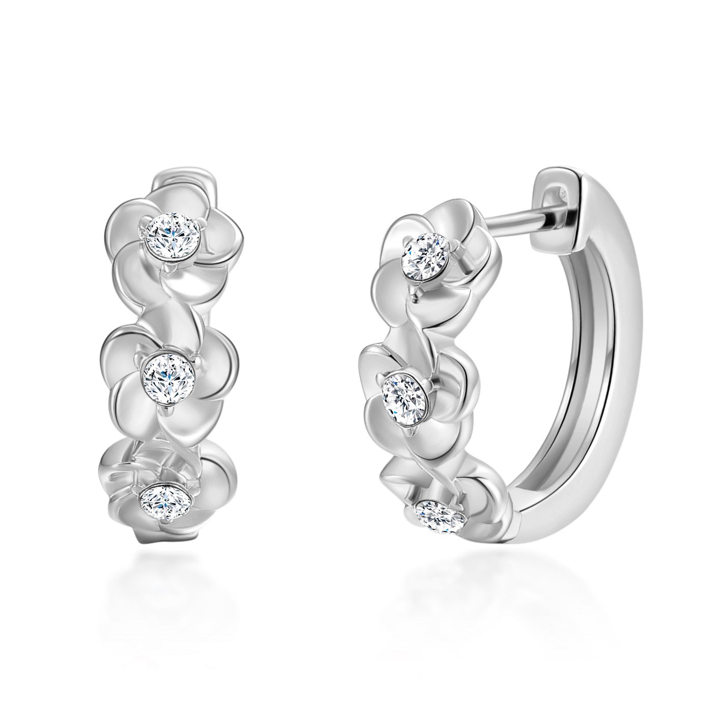 Silver Plated Flower Hoop Earrings Created with Zircondia® Crystals by Philip Jones Jewellery