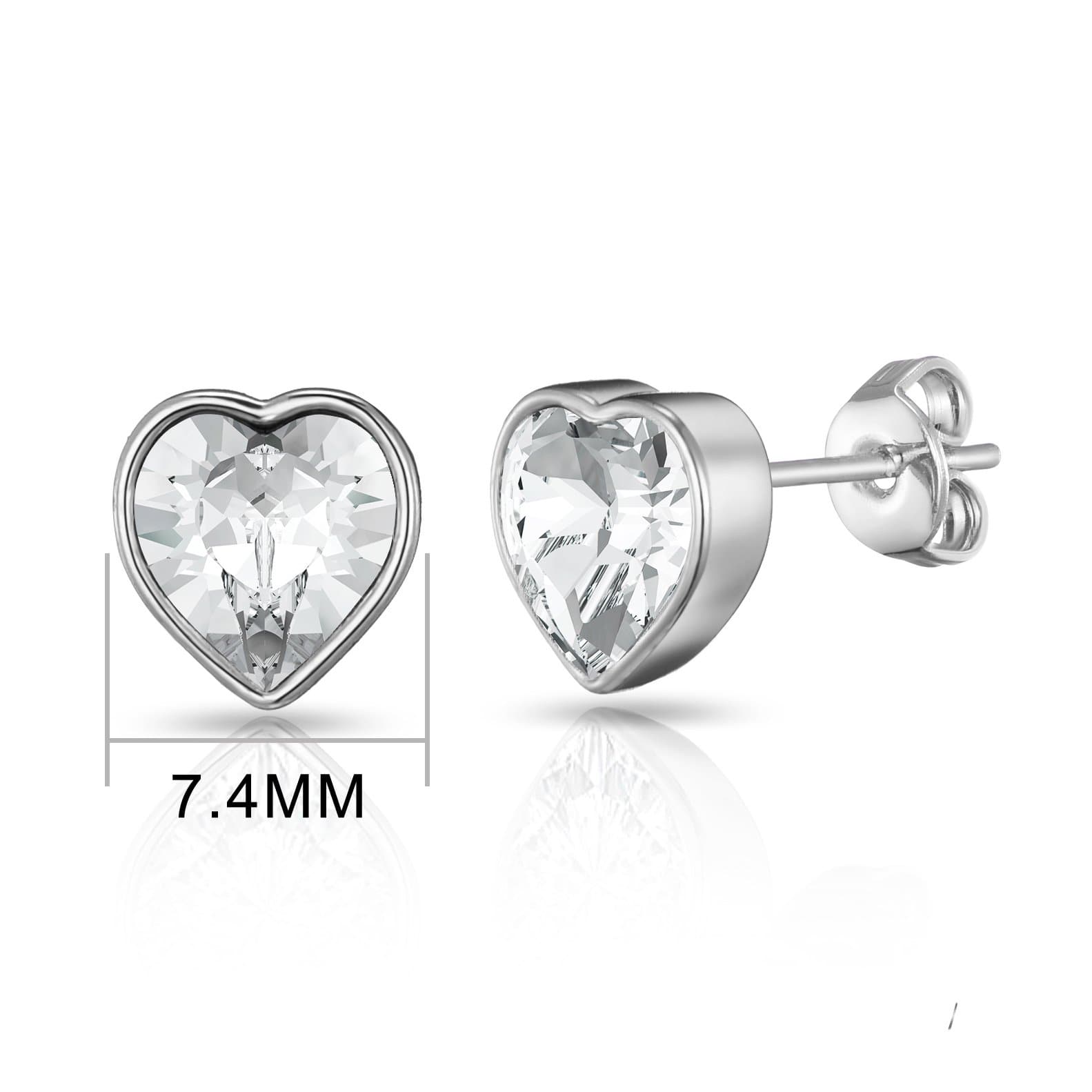 Silver Plated Bezel set Heart Earrings Created with Zircondia® Crystals