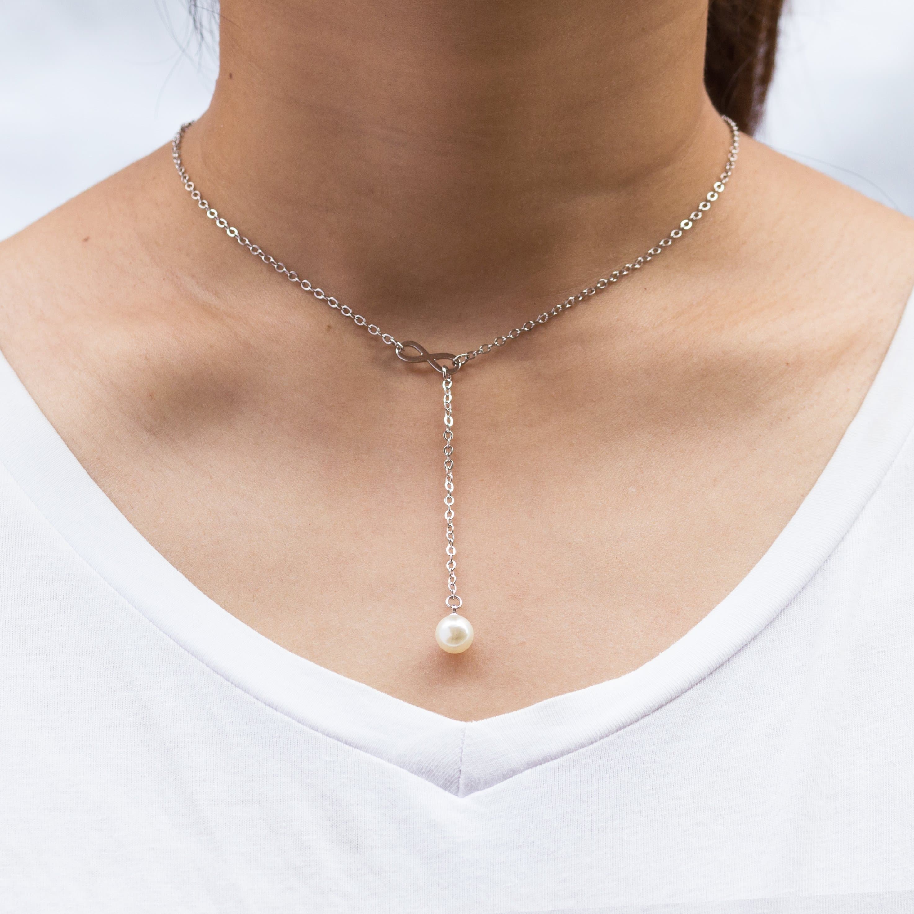 Silver Plated Infinity Pearl Necklace
