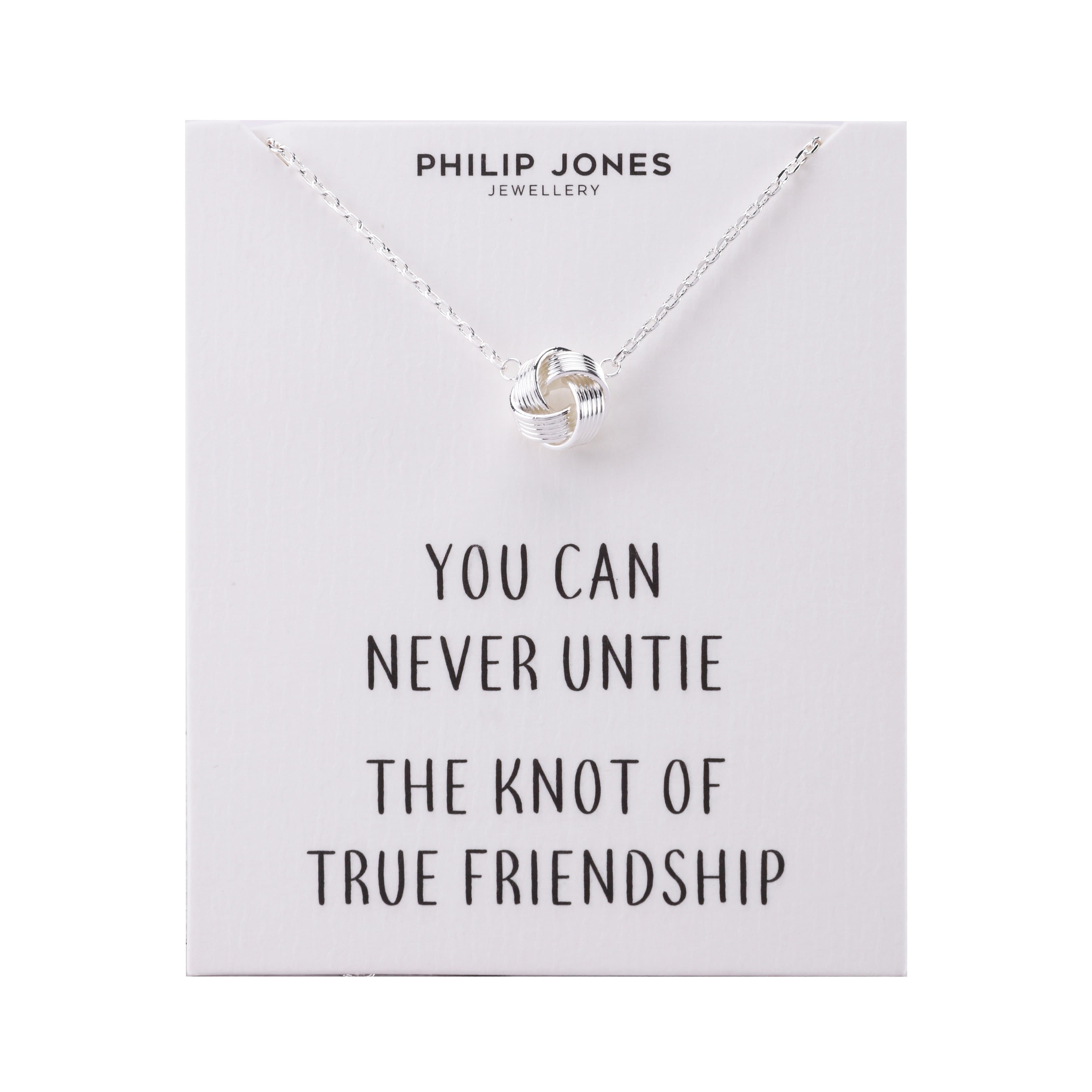Silver Plated Love Knot Necklace with Quote Card by Philip Jones Jewellery