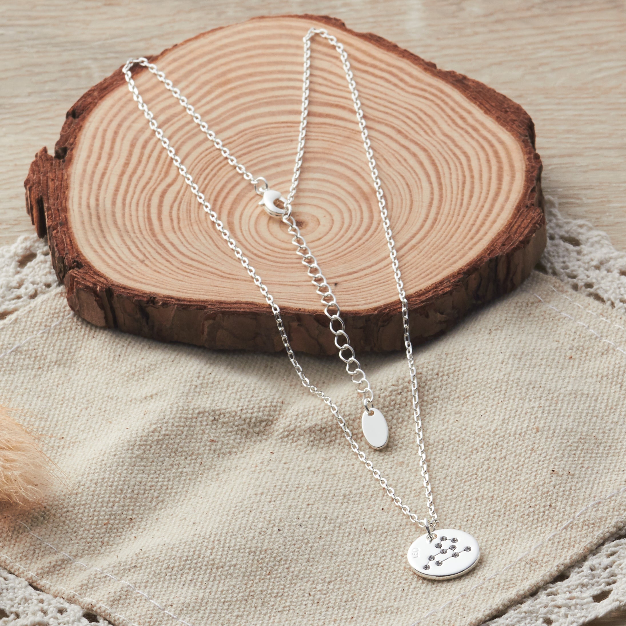 Leo Zodiac Star Sign Disc Necklace Created with Zircondia® Crystals