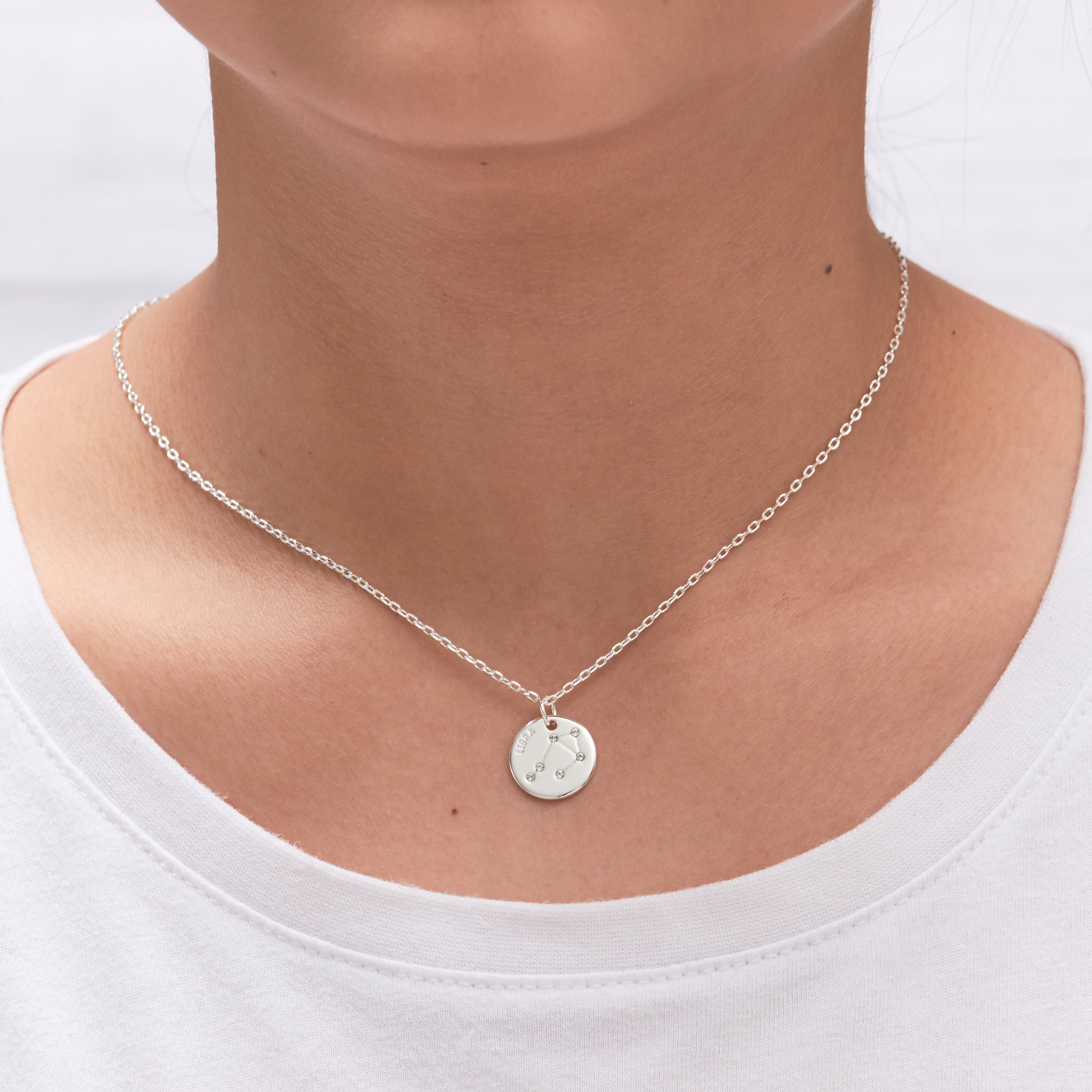Libra Zodiac Star Sign Disc Necklace Created with Zircondia® Crystals