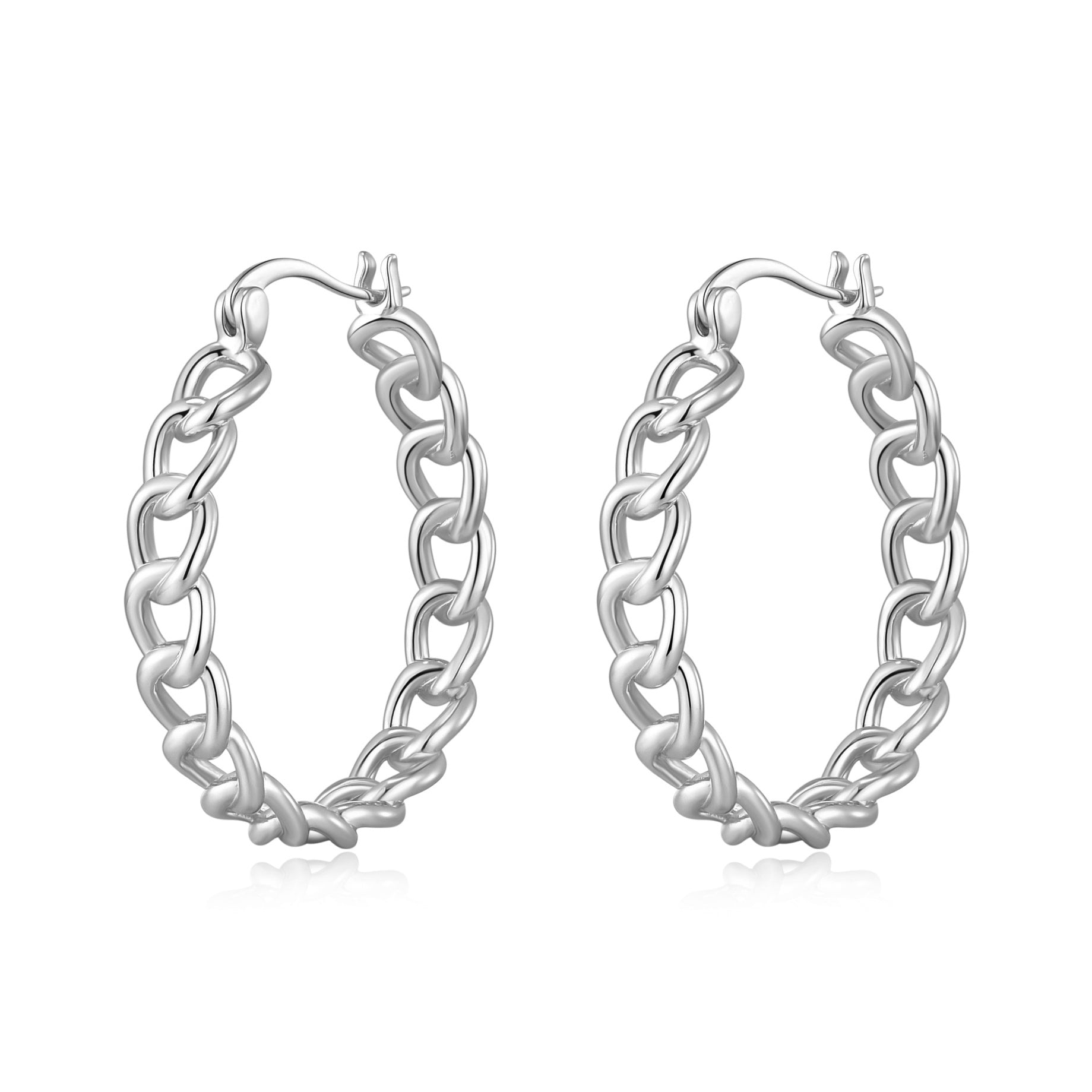 Silver Plated Link Hoop Earrings by Philip Jones Jewellery