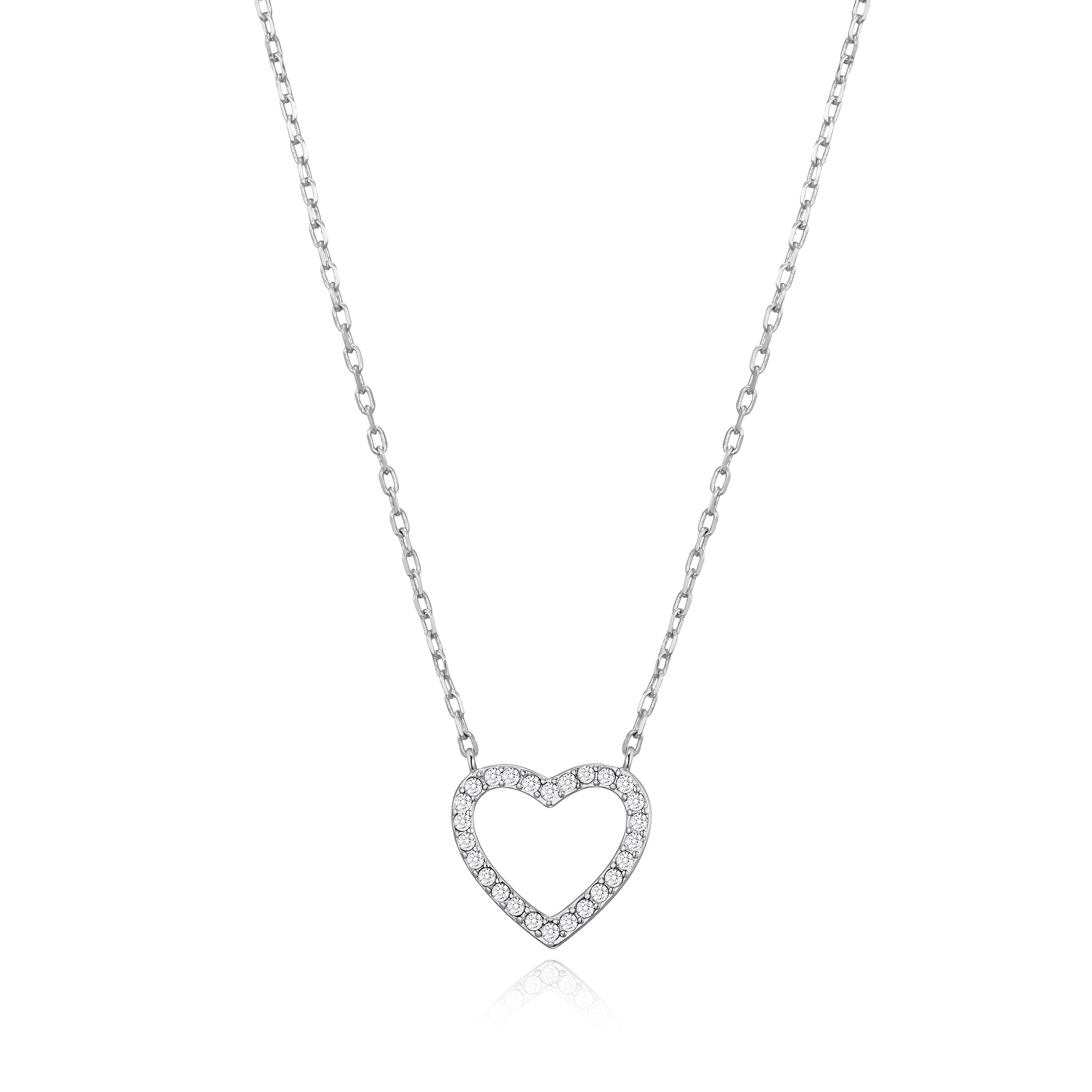 Silver Plated Open Heart Necklace Created with Zircondia® Crystals