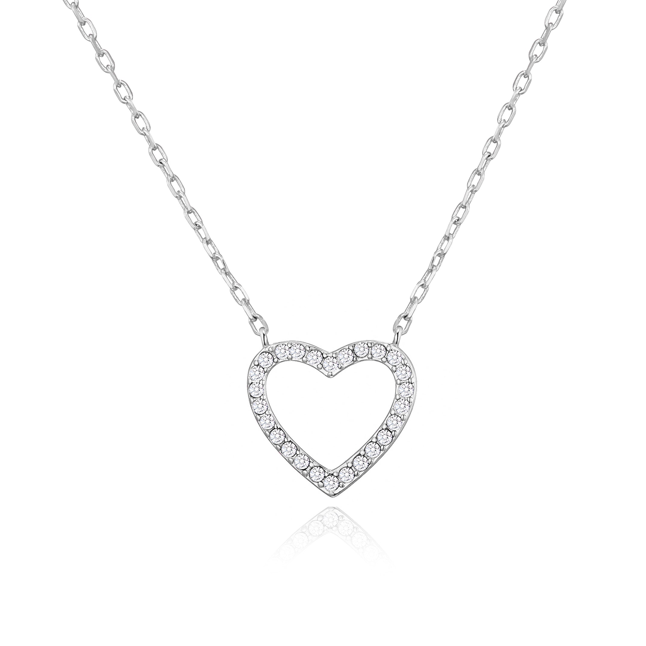 Silver Plated Open Heart Necklace Created with Zircondia® Crystals by Philip Jones Jewellery