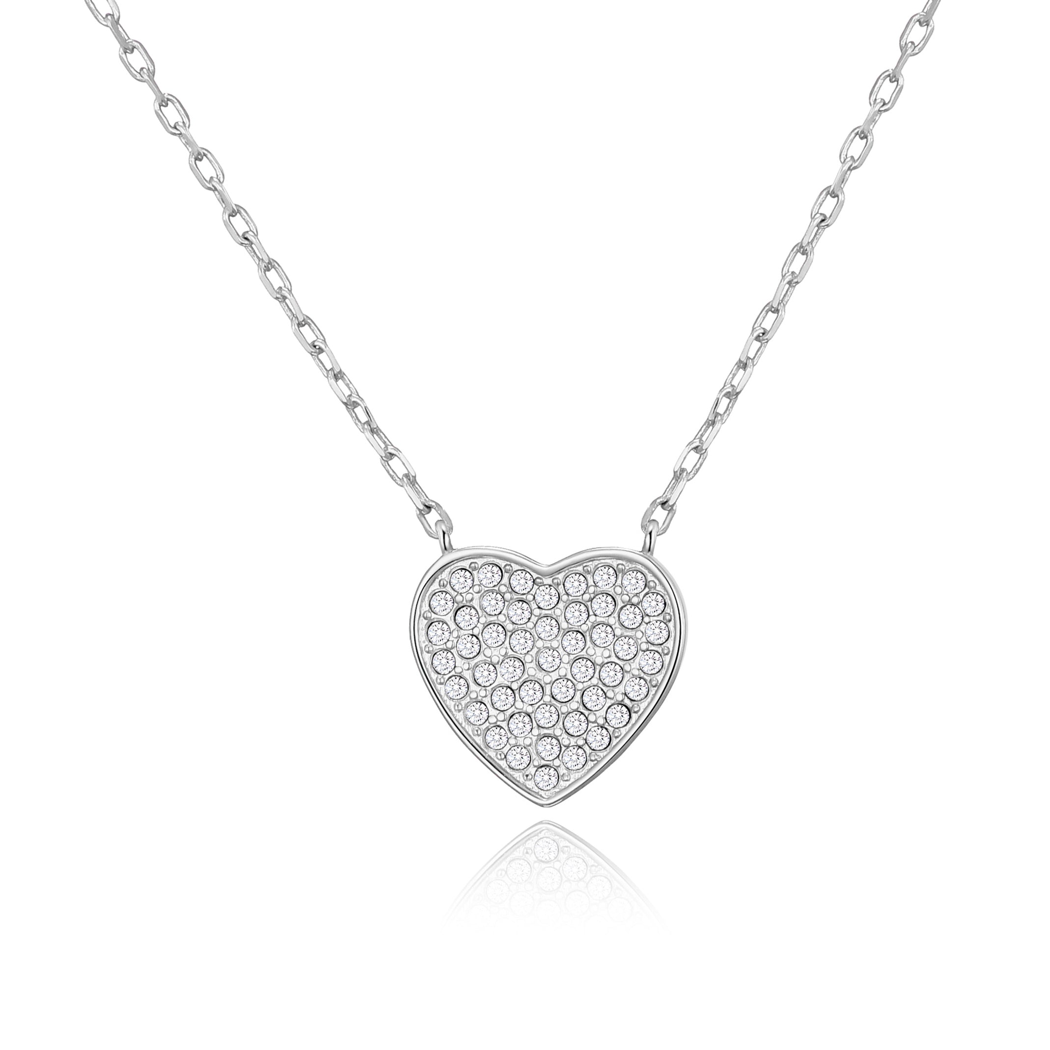 Silver Plated Pave Heart Necklace Created with Zircondia® Crystals by Philip Jones Jewellery