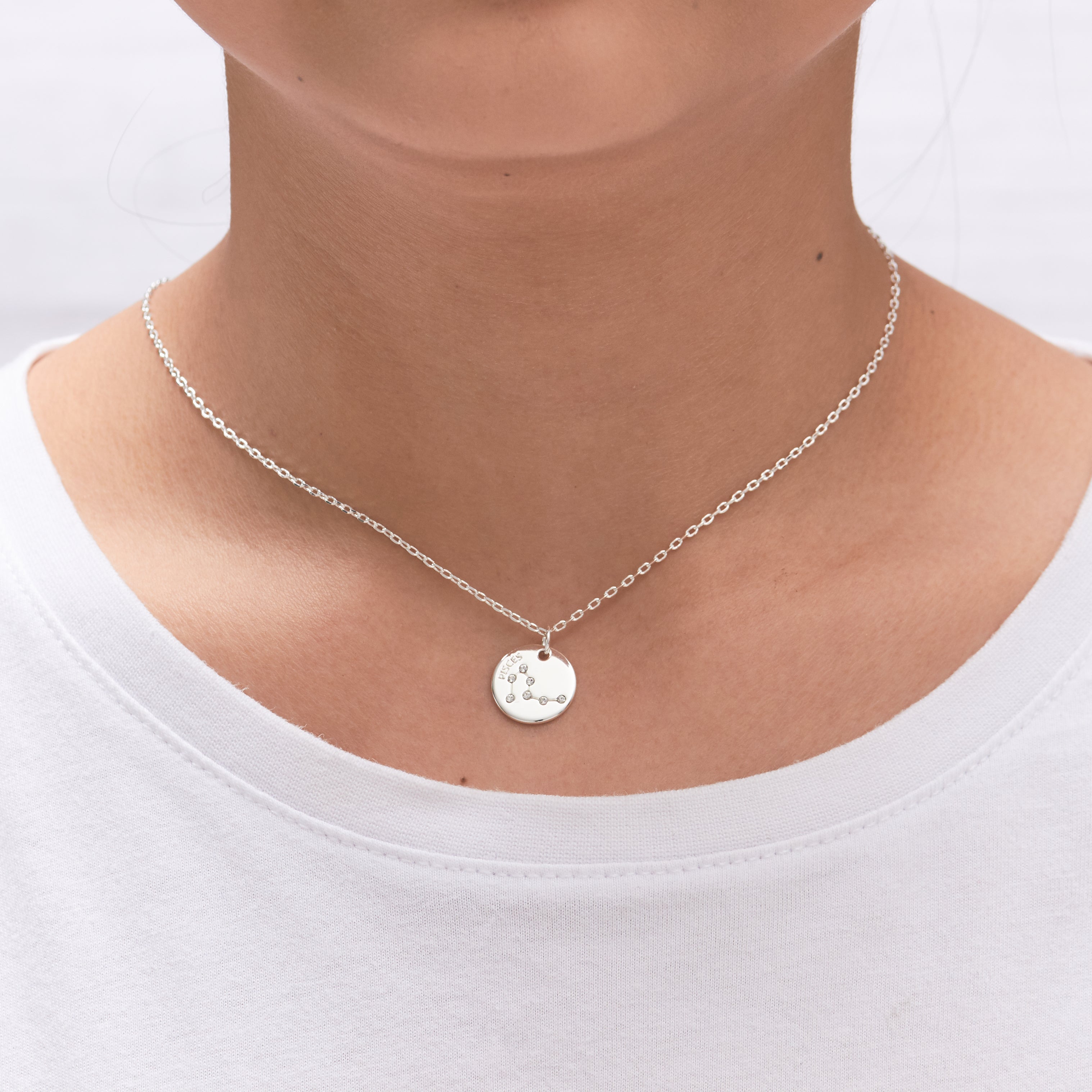 Pisces Zodiac Star Sign Disc Necklace Created with Zircondia® Crystals