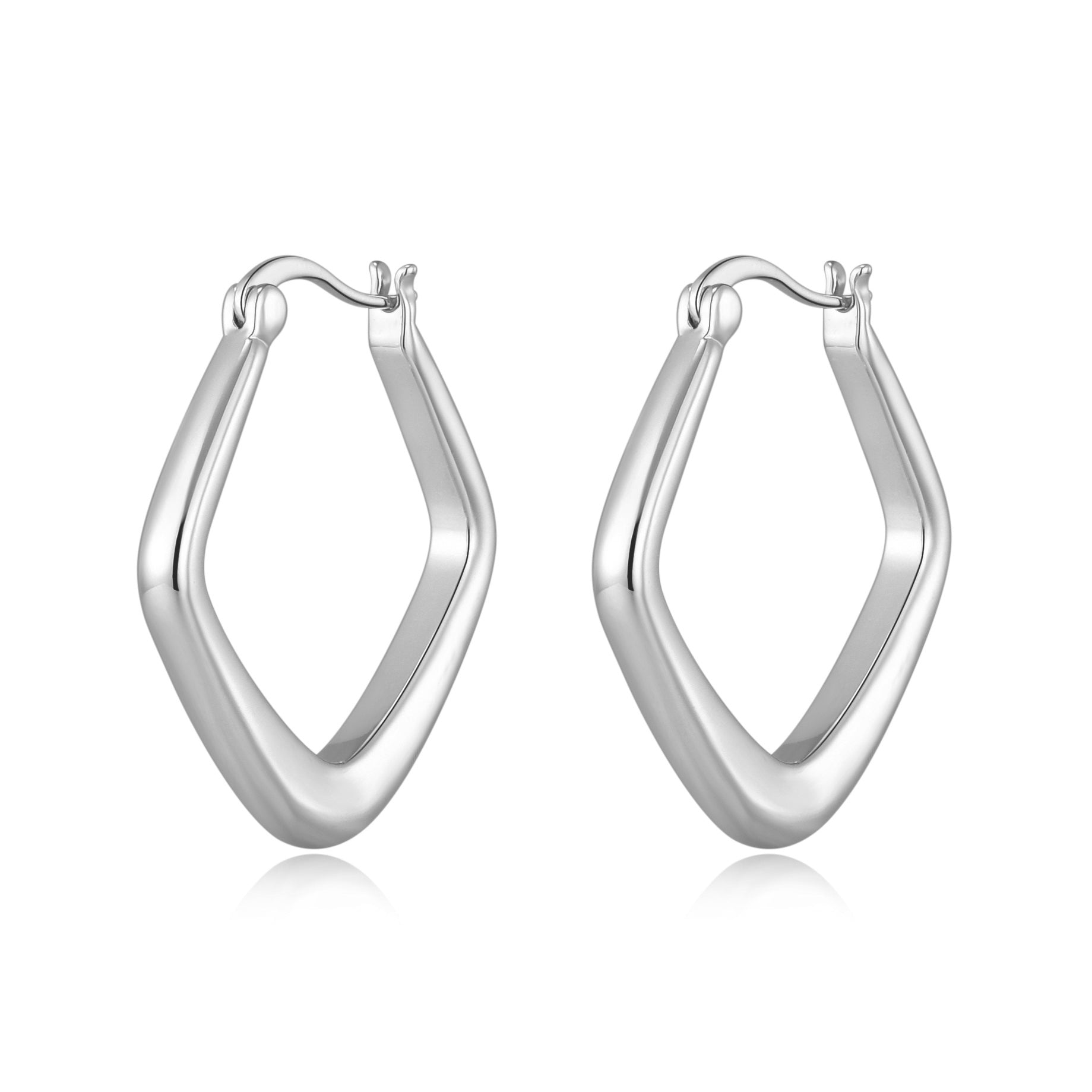 Silver Plated Rounded Diamond Hoop Earrings by Philip Jones Jewellery